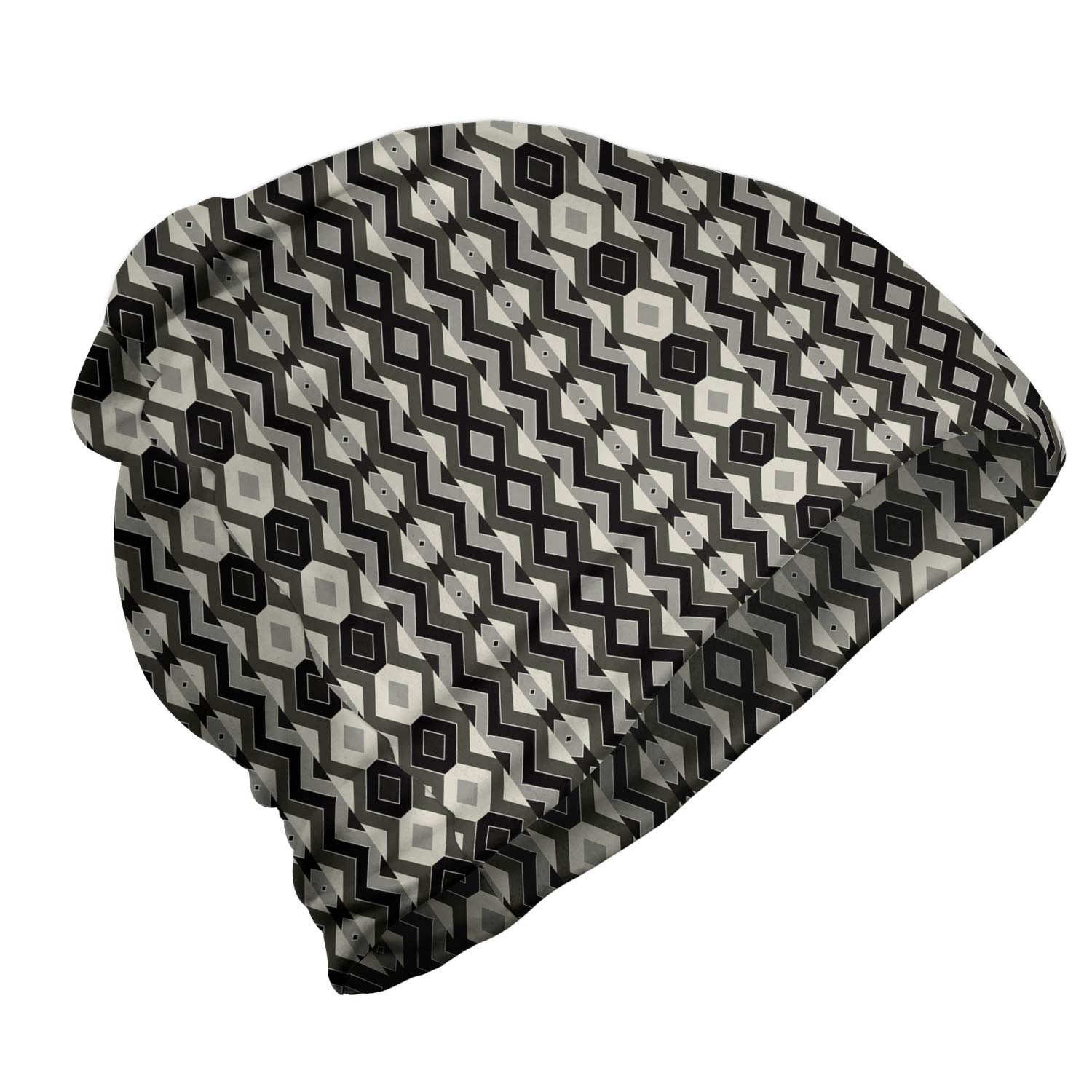 Ambesonne Unisex Beanie - Chevron Zigzag Boho Knit Hat for Men & Women - Warm Winter Skull Cap for Hiking, Camping, Outdoor Activities - Charcoal Grey & Black
