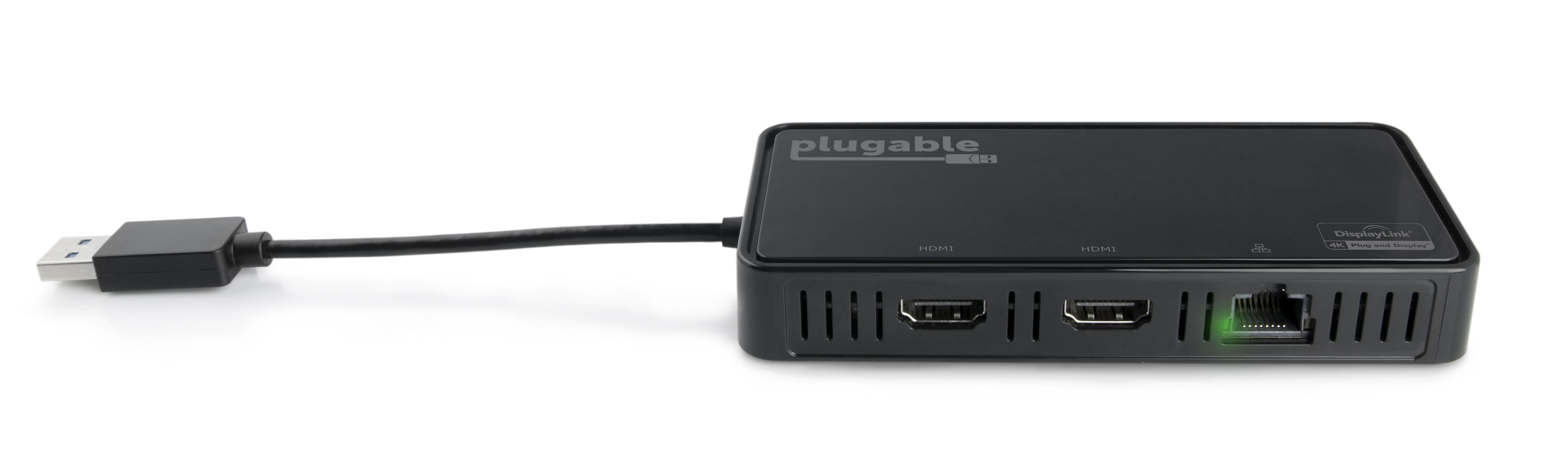 Plugable USB 3.0 to Dual 4K HDMI 2.0 & Gigabit Ethernet Adapter for Laptop - Extend Display & Wired Networking for Home Office, Gaming & Video Conferencing