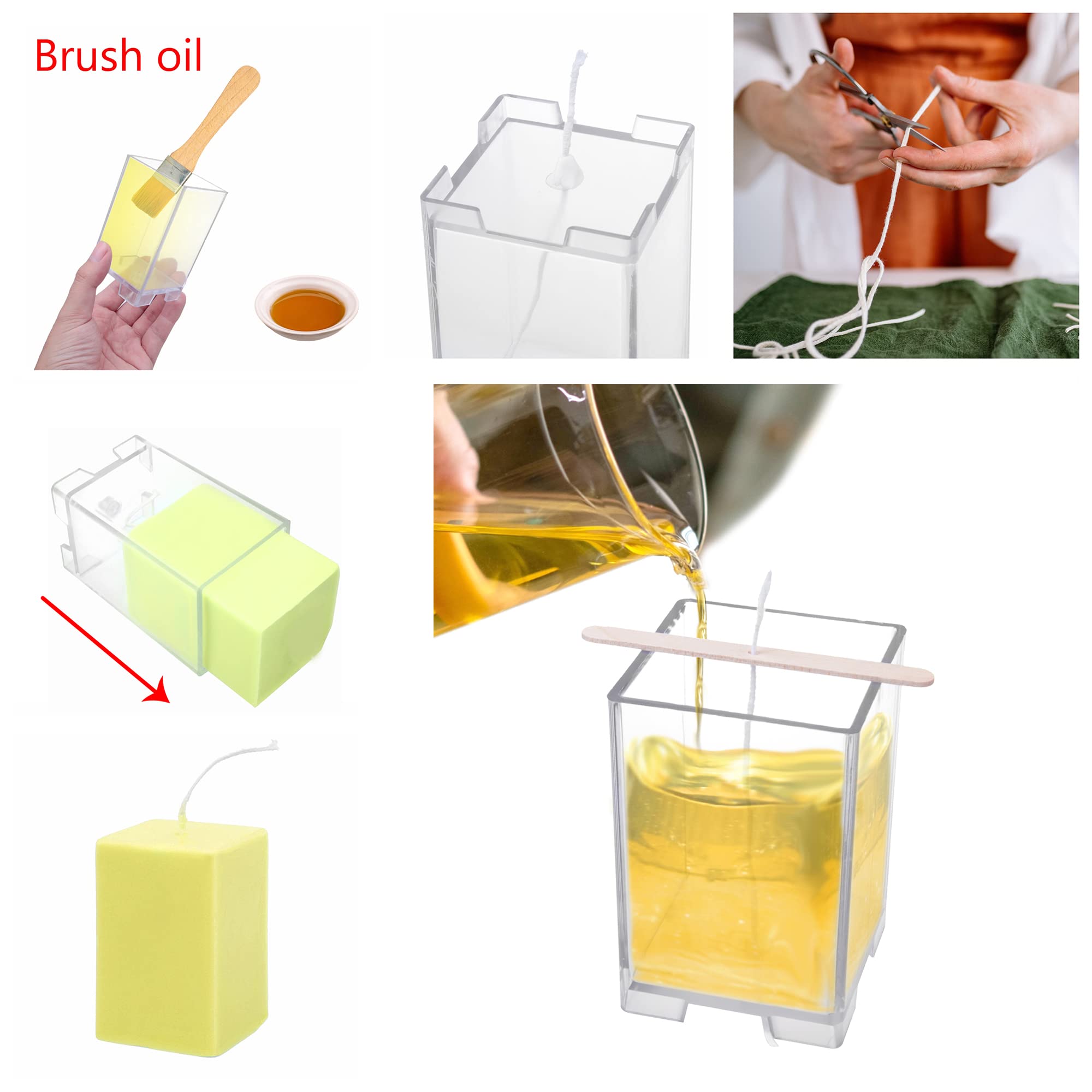 2pcs Square Pillar Candle Molds Set - Rectangular Candle Making Molds with 60ft Wick, Lead Wire & Sealer - DIY Candle Making Kit for Home Decor, Weddings & Gifts