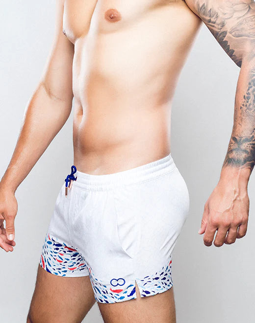 2eros Seascape 3 Men's Swim Shorts - Quick Dry White Beach Shorts for Swimming, Surfing & Vacation | Comfortable & Stylish Swimwear for Summer Water Activities