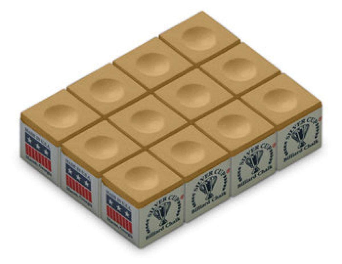 Premium Silver Cup Billiard Chalk, Tan Color, 12-Piece Box – Perfect for Pool Tables, Snooker & Professional Cue Sports Accessories