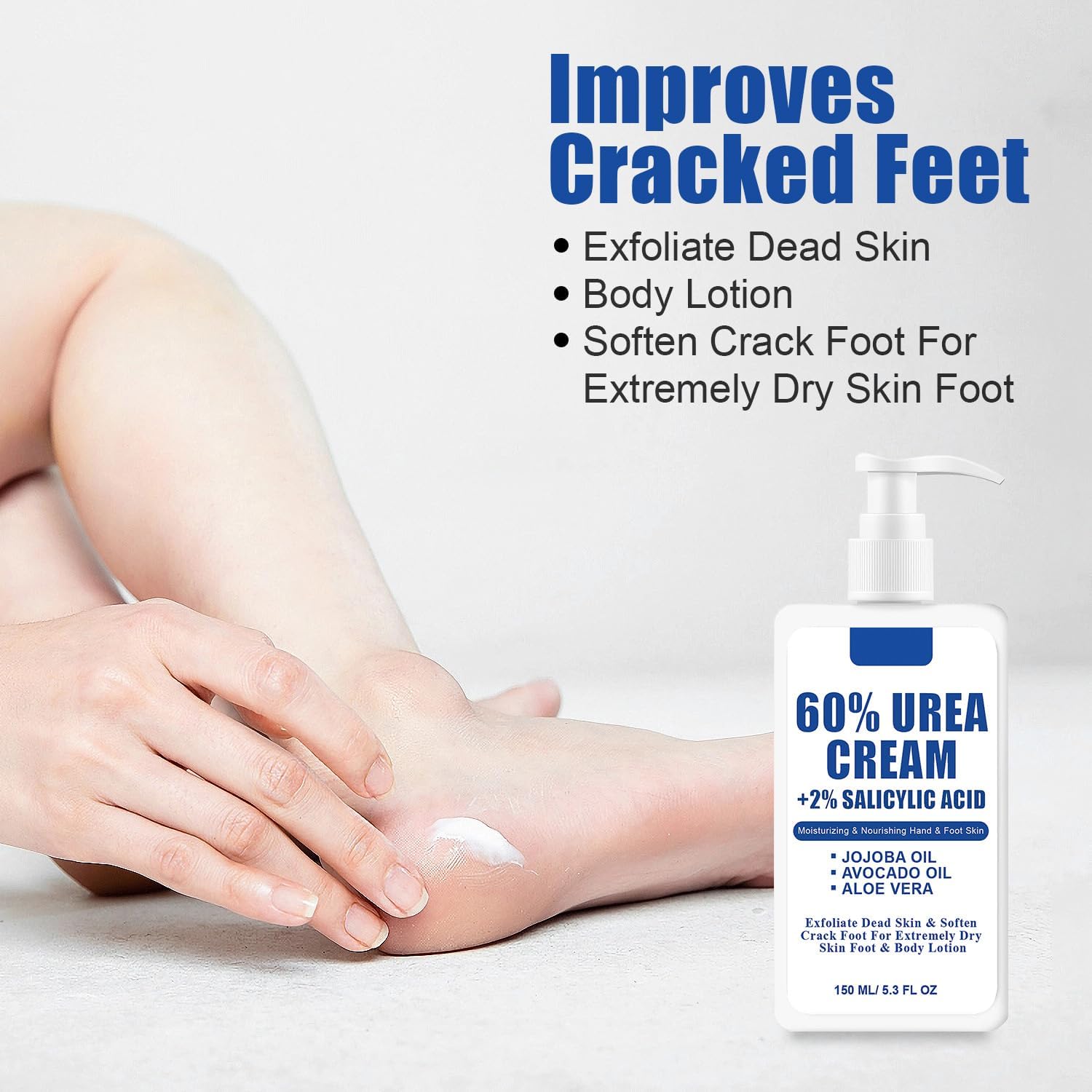60% Urea Cream for Dry Cracked Feet & Hands - Intensive Moisturizing Treatment with 2% Salicylic Acid - Hydrates, Softens & Repairs Rough Skin on Heels, Knees & Elbows - Unisex Foot Care Lotion 5.3oz - Perfect for Cracked Heel Repair & Winter Skin Care