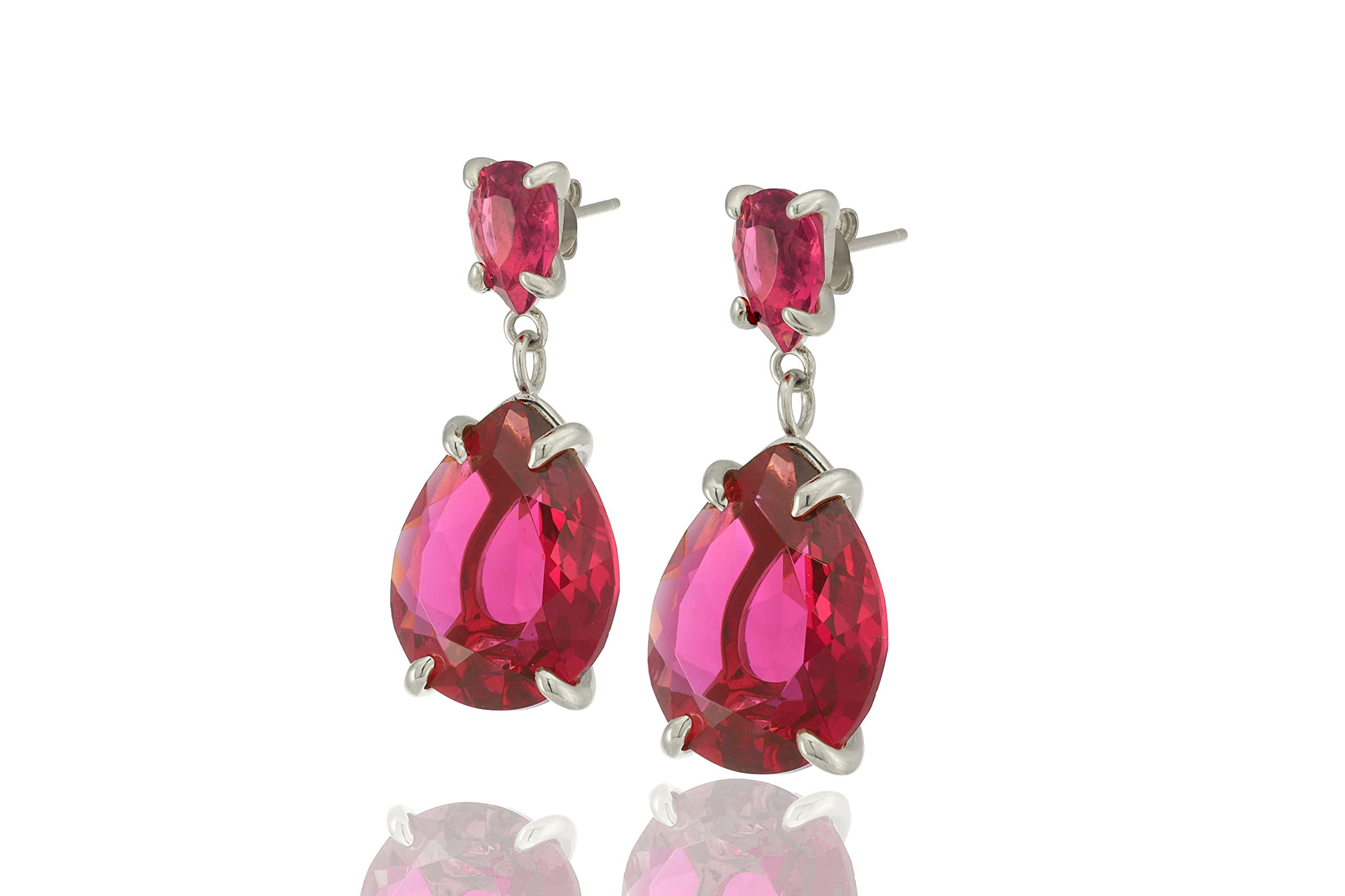 Pink Tourmaline Dangle Earrings for Women - 14K Gold Coated October Birthstone Jewelry - Pear Cut Faceted Gemstone Vermeil Earrings - Elegant Two-Tier Drop Earrings for Party, Wedding & Everyday Wear