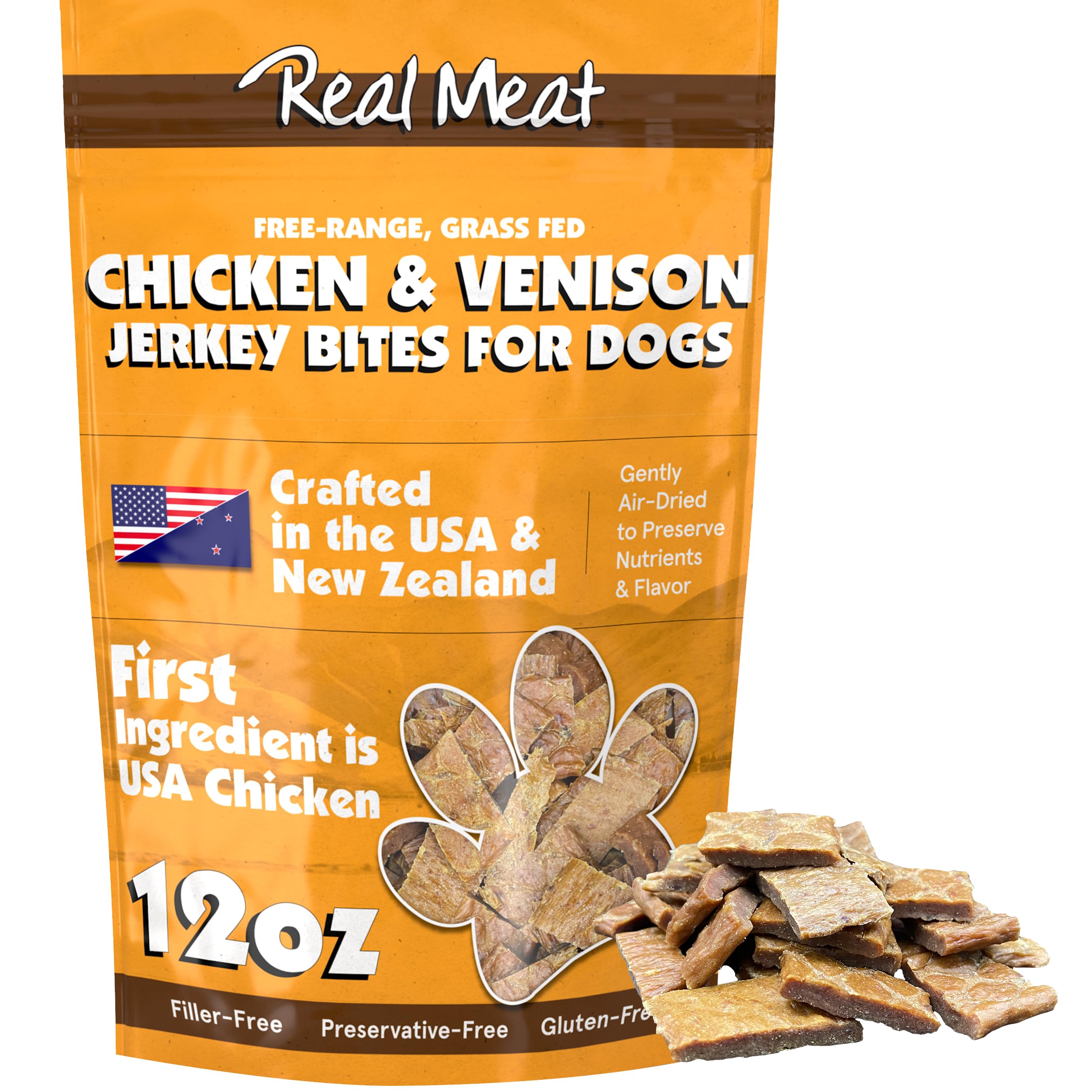 Premium Grain-Free Dog Treats - 12oz Bag of Air-Dried Venison & Chicken Jerky for Dogs - 95% Human-Grade, Free-Range Meat - All-Natural, Bite-Sized Training Rewards & Healthy Snacks for Small, Medium & Large Dogs - Perfect for Outdoor Adventures, Obedience Training & Daily Treats