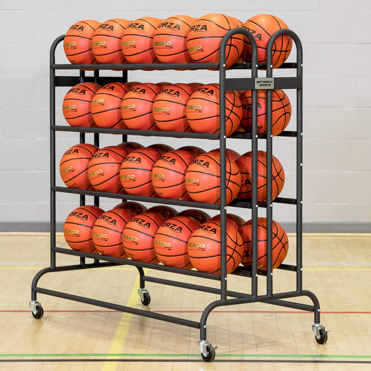 FORZA Portable Sports Ball Storage Cart - Heavy Duty Ball Cage for Basketball, Football, Volleyball | Holds Up to 40 Balls | Perfect for Gym, School & Sports Facility Organization