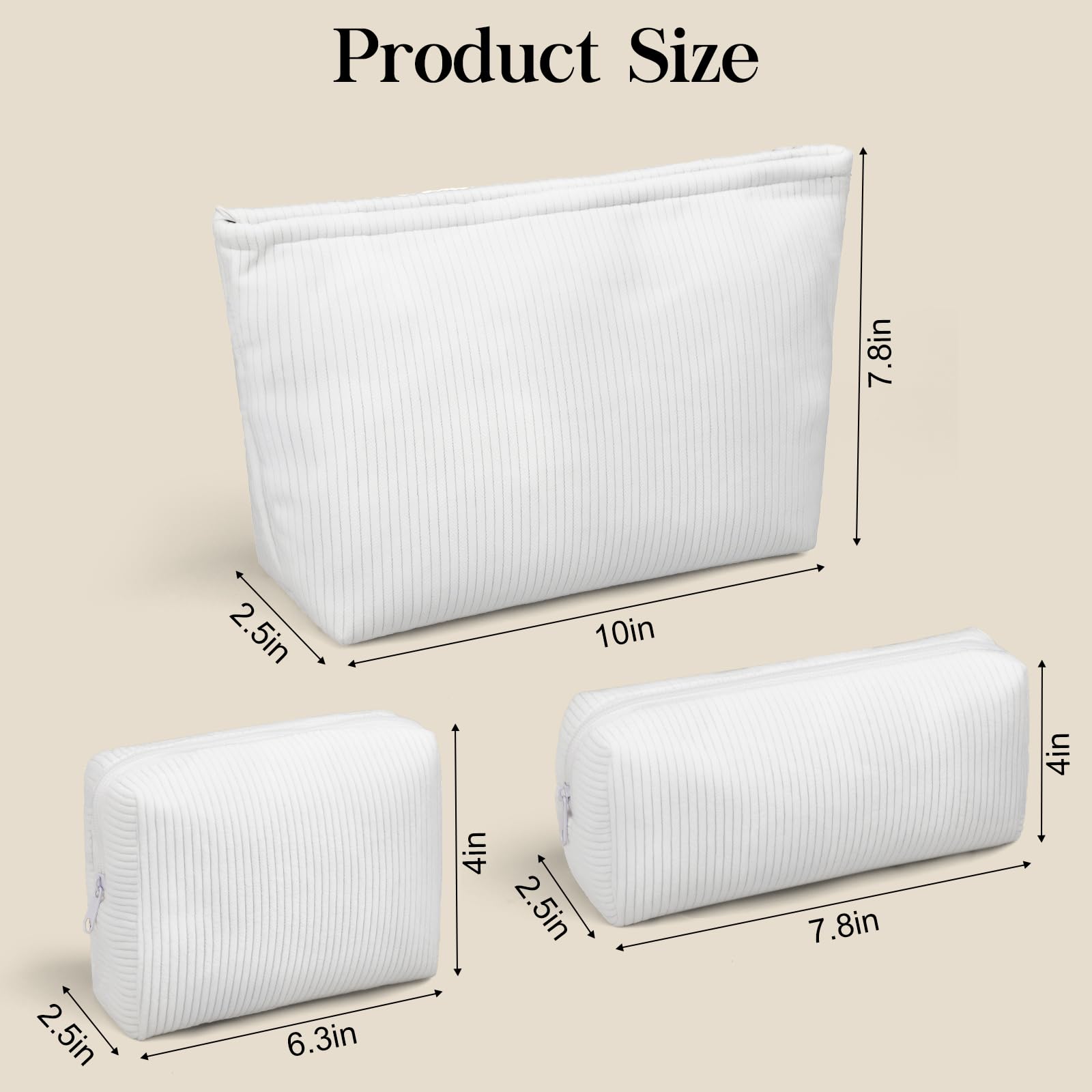 3-Piece Corduroy Makeup Bag Set - Small Zippered Cosmetic Pouch for Girls, Trendy Aesthetic Preppy Organizer - Perfect for Travel, School & Daily Essentials Storage