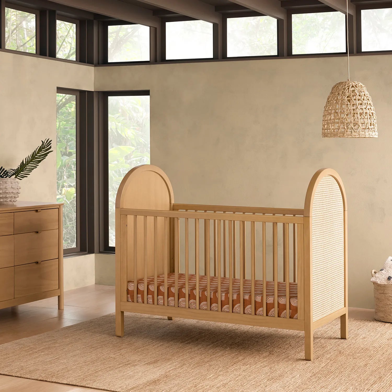 Bondi Cane 3-in-1 Convertible Baby Crib with Toddler Bed Rail & Changing Table - Modern Nursery Furniture for Newborns to Toddlers - Perfect for Small Spaces & Room Sharing
