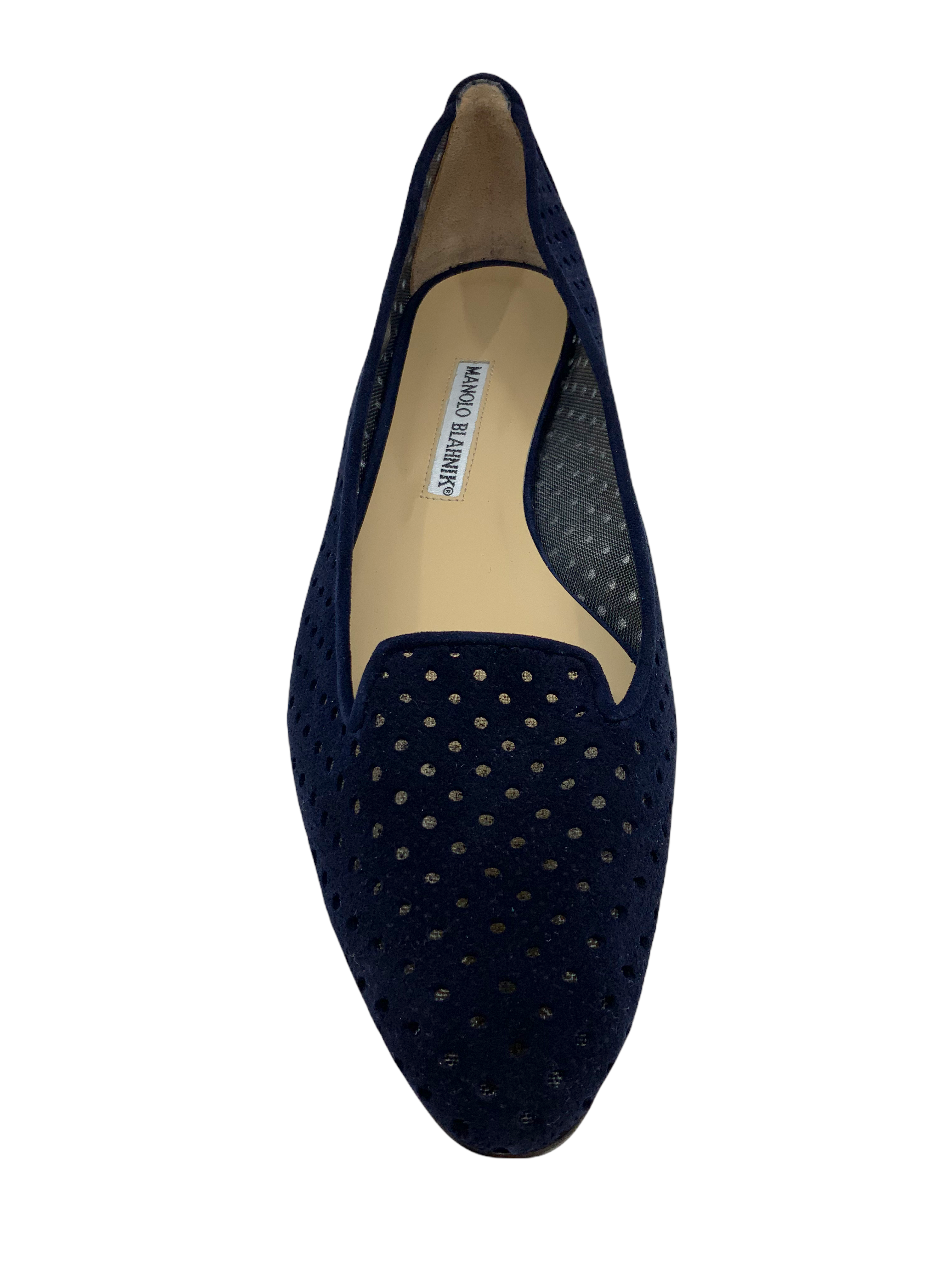 Manolo Blahnik Perforated Suede Skimmer Flat Shoes Size 8.5 New - Comfortable Women's Loafers for Work, Travel & Casual Outfits