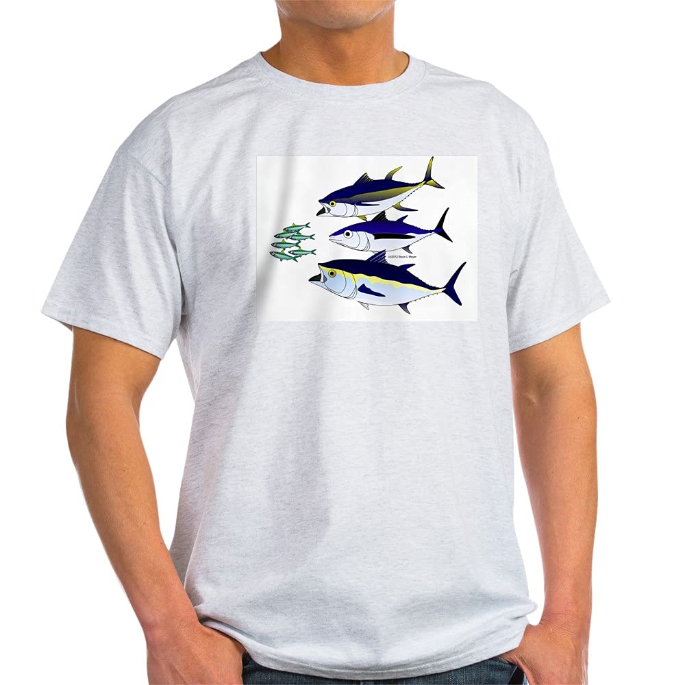 Three Tuna Chase Sardines Fish Graphic Cotton T-Shirt for Men & Women | Funny Fishing Tee for Beach, Vacation & Outdoor Activities