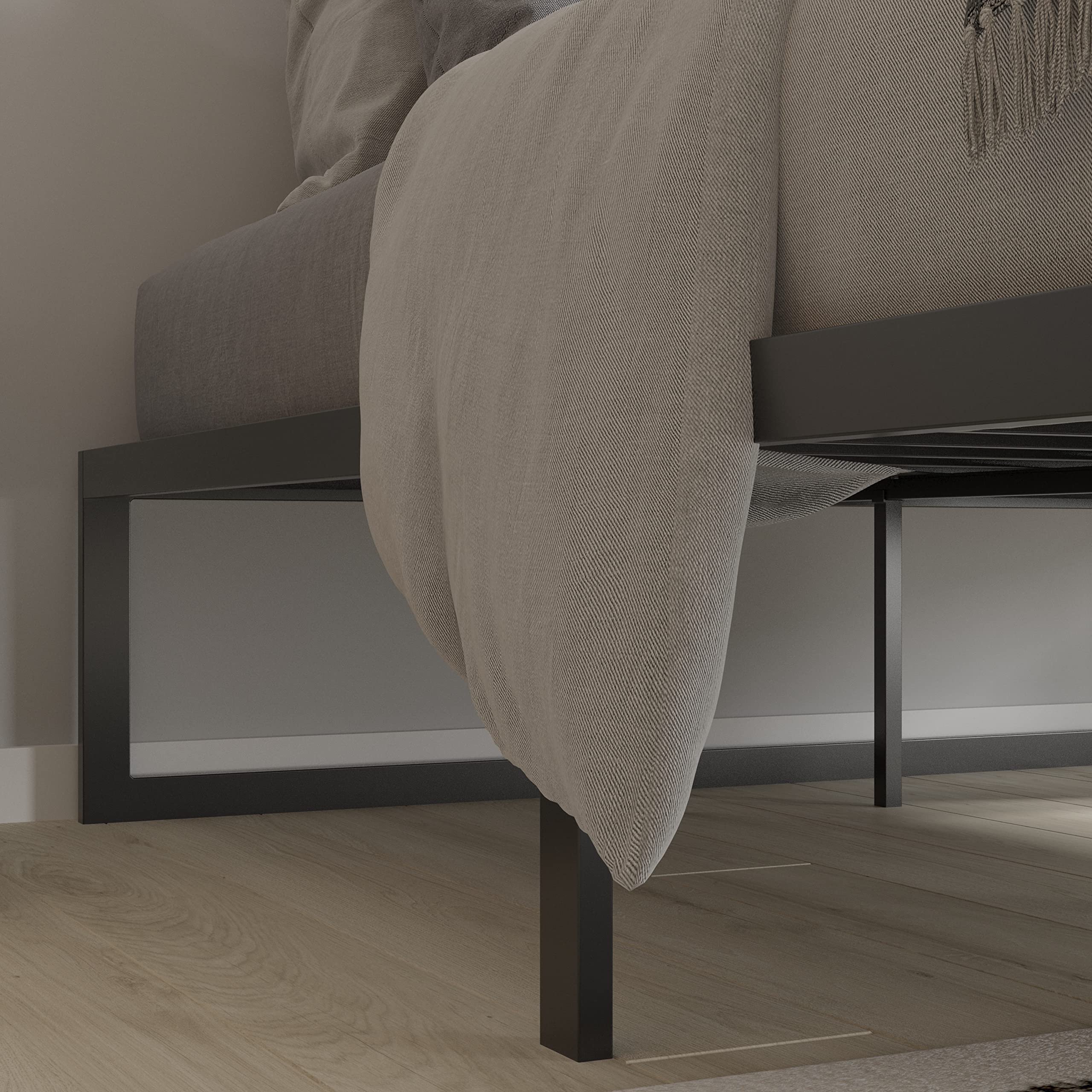 Merrick Lane Varallo 14 Inch Queen Size Black Steel Bed Frame with Steel Slat Support - No Box Spring Needed - Perfect for Modern Bedrooms & Guest Rooms