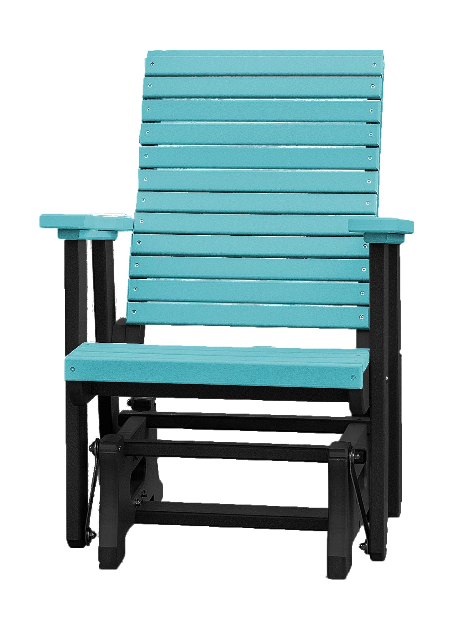 Modern Horizontal Slat High Back Poly Glider Outdoor Patio Chair - Black & Aruba Blue - Perfect for Garden, Deck, Porch, and Poolside Relaxation