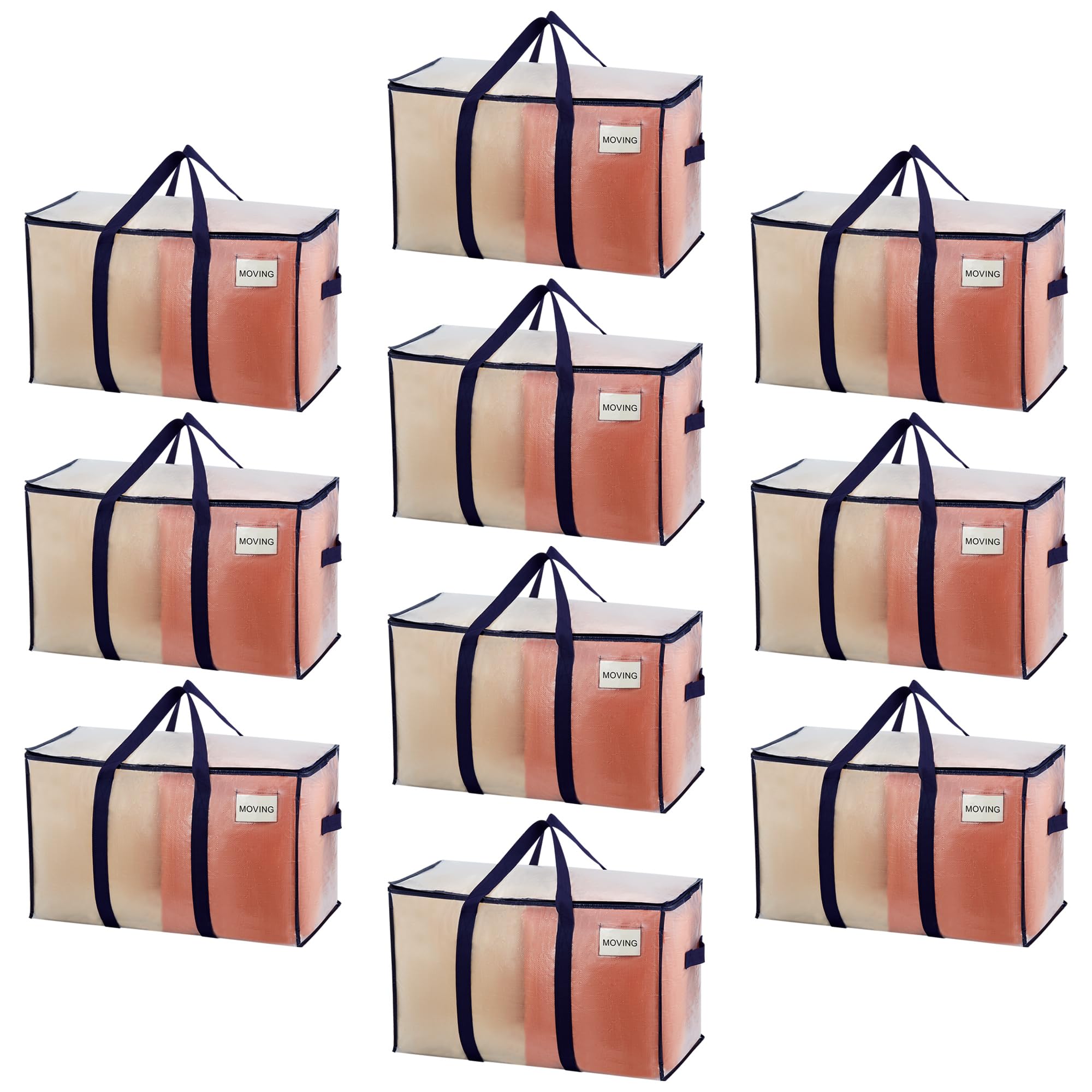 VENO 10 Pack Heavy Duty Moving Bags with Zipper - Extra Large Storage Totes for Clothes, Dorm Room Essentials & Packaging - Clear Reusable Moving Box Alternative (10 Pack) - Perfect for College Move, Home Organization & Travel Storage