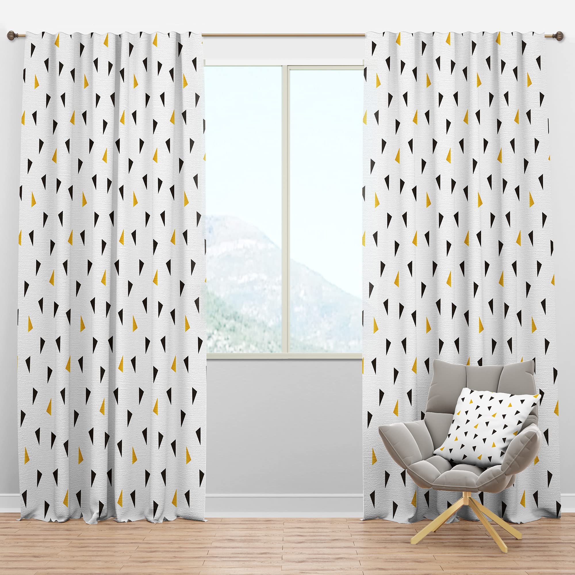 DesignQ Blackout Curtains - Trendy Black & Gold Geometric Triangle Pattern Thermal Insulated Window Drapes for Bedroom & Living Room - Single Panel 52x120 Inches - Perfect for Light Blocking, Privacy & Energy Efficiency