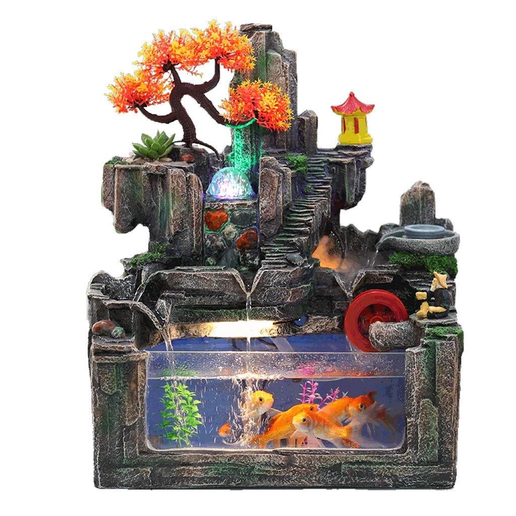 YZERTLH Desktop Fountain - Resin Rockery Fountain with Fish Pond & Atomizer Set for Home & Office Decor | Perfect for Living Room, Balcony, Housewarming Gift & Relaxation | Indoor Tabletop Water Feature for Stress Relief & Feng Shui