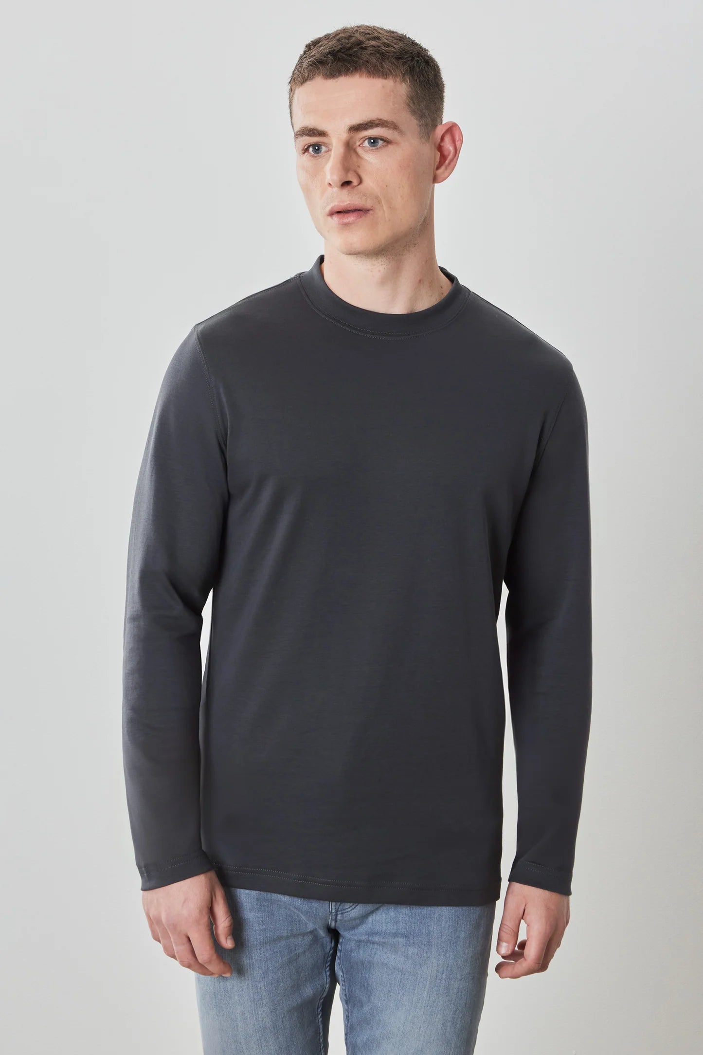 Robert Barakett Long Sleeve High Crew Neck T-Shirt for Men - Premium Cotton Casual Shirt for Work, Travel & Everyday Wear