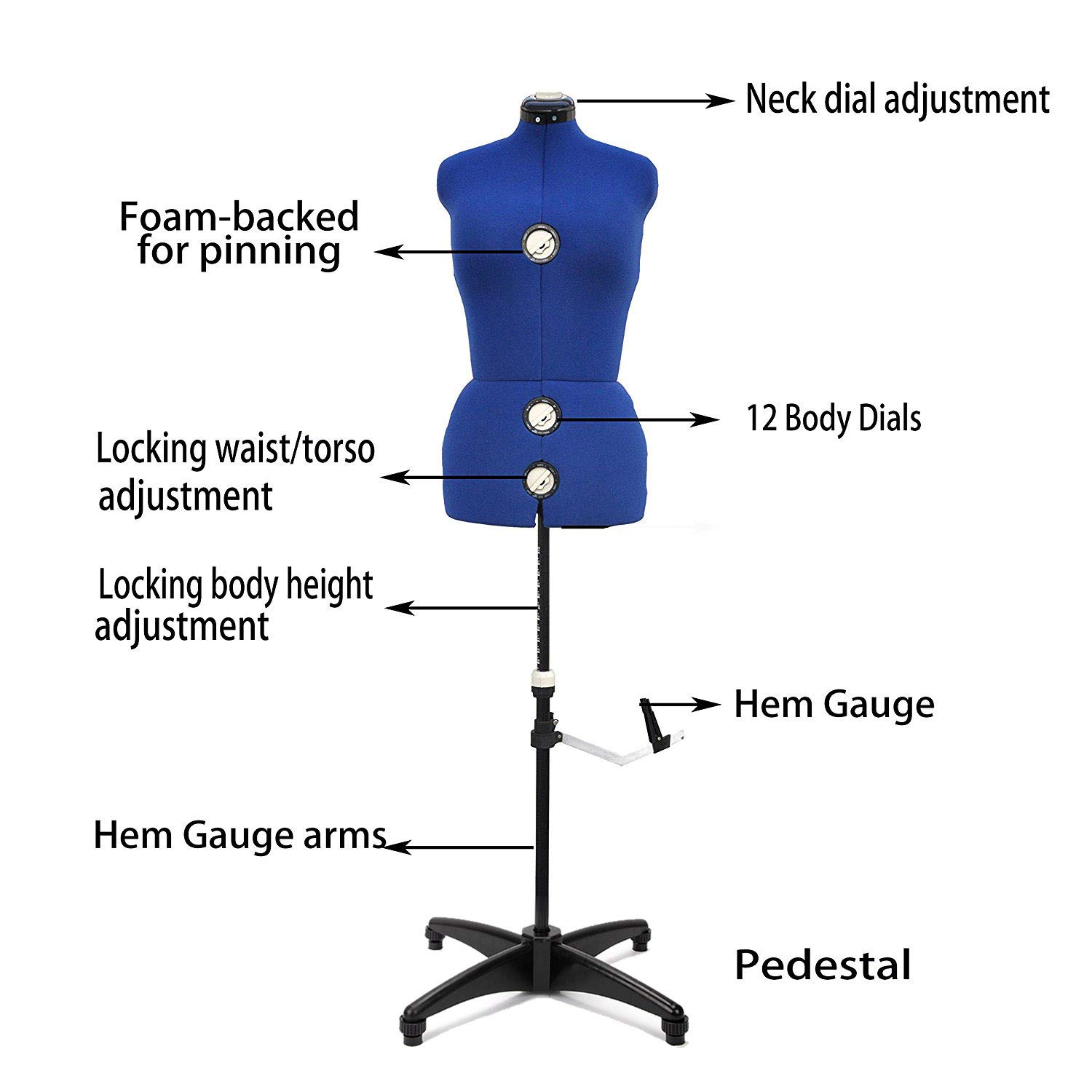 BHD BEAUTY Adjustable Dress Form Mannequin for Sewing - 13 Dials, Blue Fabric, Tri-Pod Stand, Up to 70