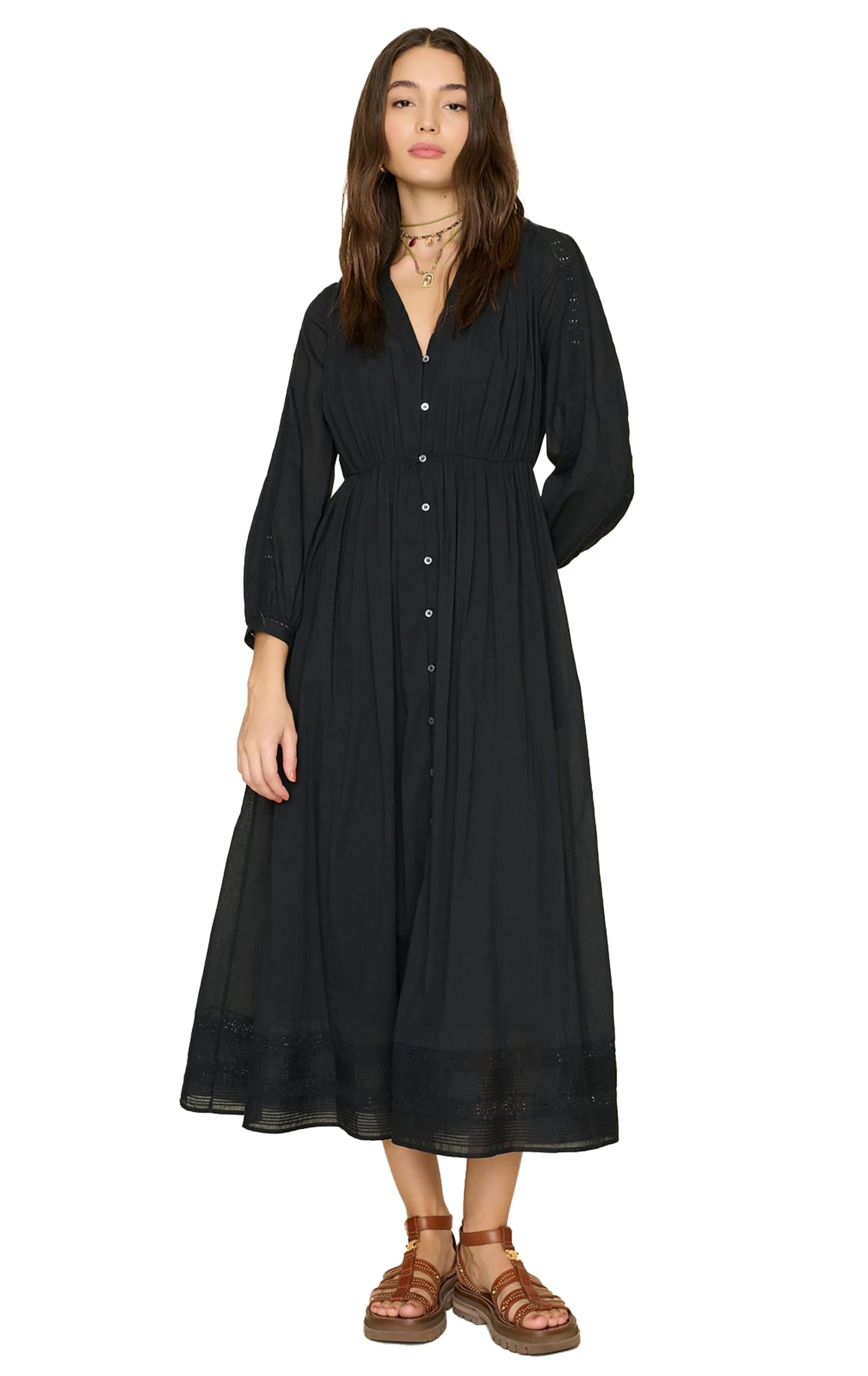 XIRENA Women's Charlotte Dress - Flowy Summer Midi Dress with Puff Sleeves, Casual & Party Wear for Beach, Wedding & Date Night
