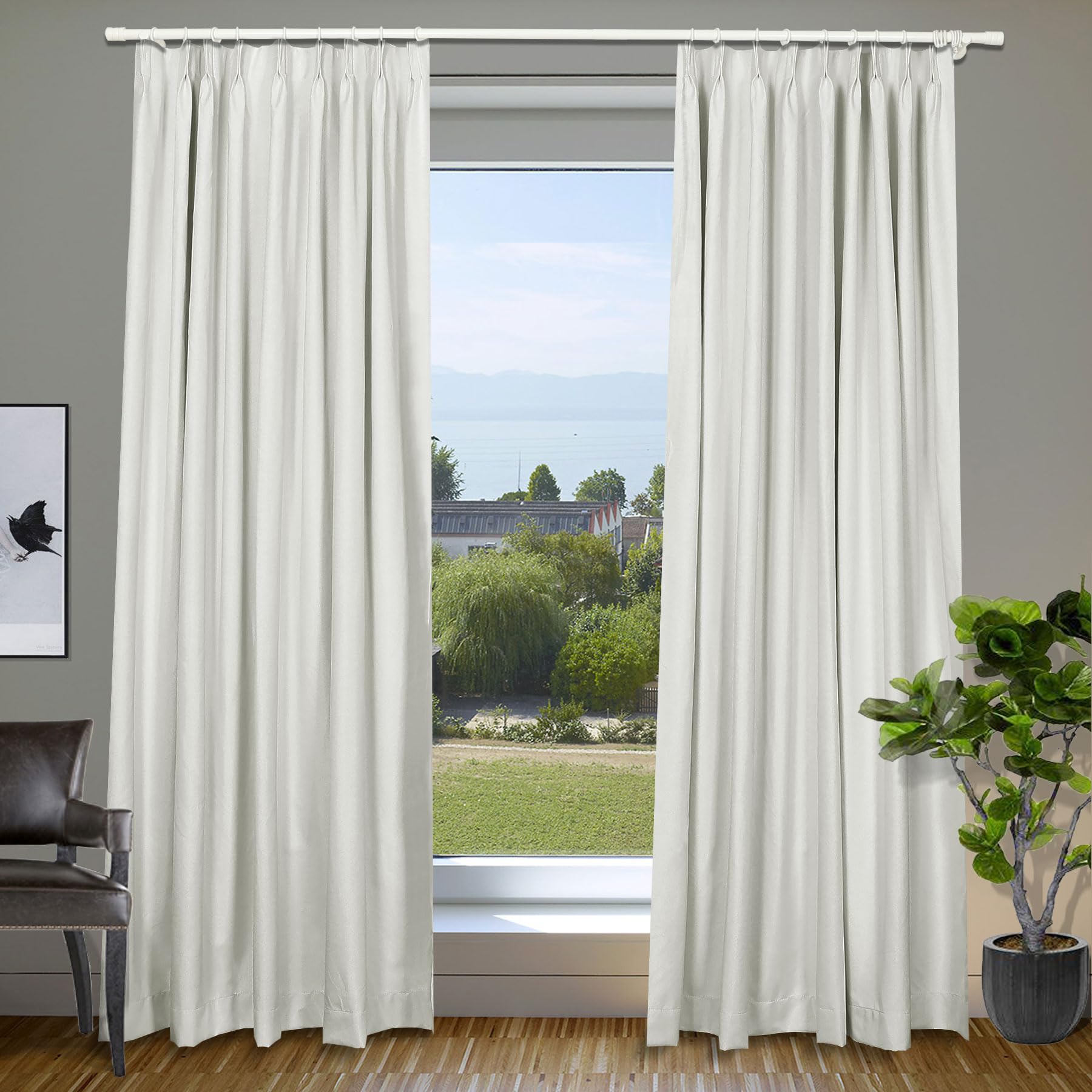 Cololeaf Pinch Pleat Blackout Curtains - Thermal Insulated Solid Drapes for Traverse Rod & Track (Set of 2, Beige, 50