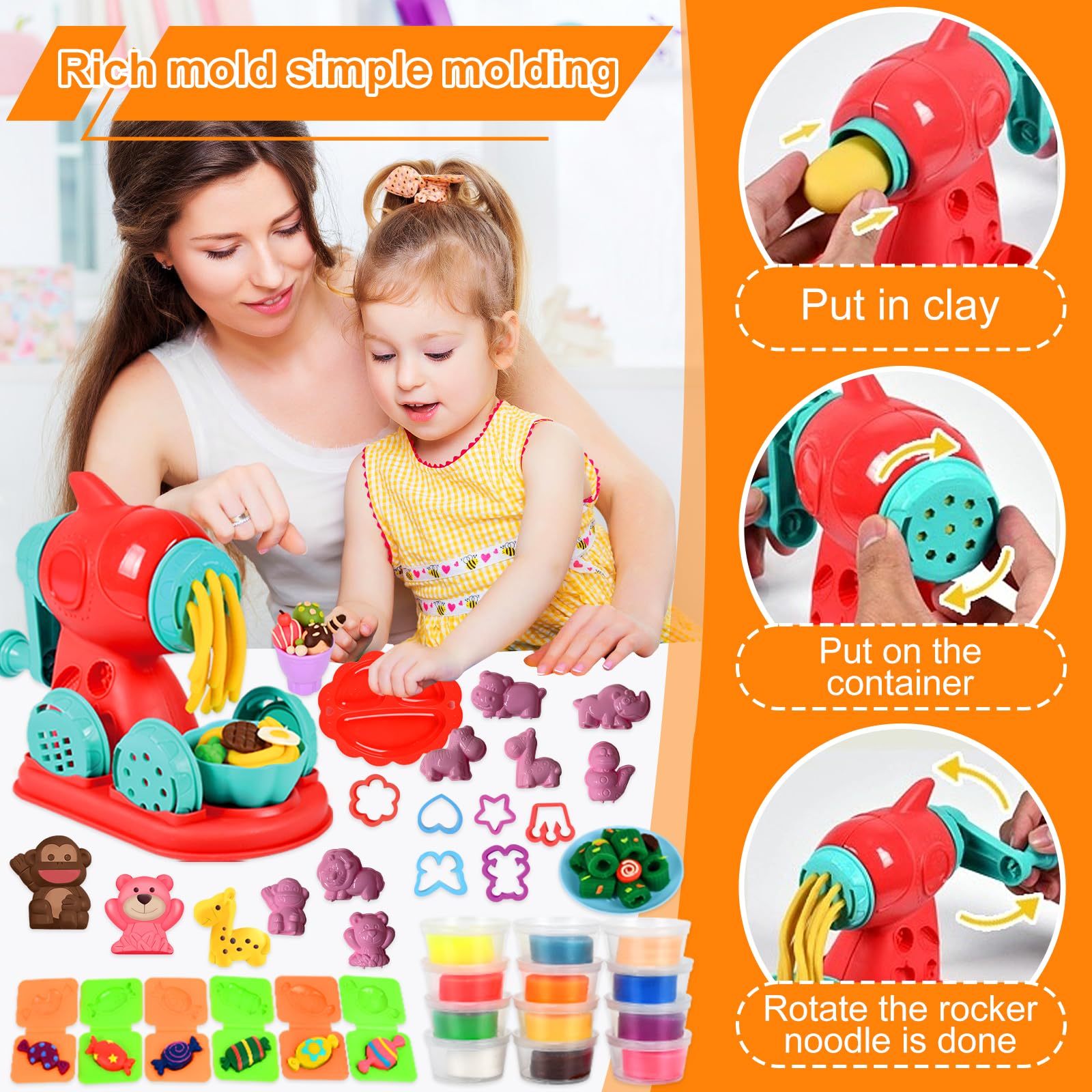 UCAMP 71-Piece Kids Play Dough Set with Modeling Clay, Dough Tools & Accessories for Making Hamburgers & Pizza - Creative Fun for Toddlers & Preschoolers at Home or School