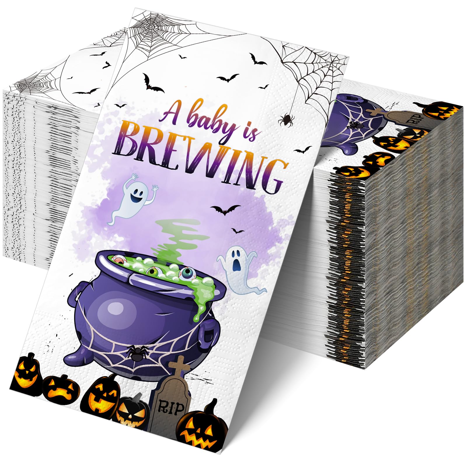 100 Pcs Halloween Baby Shower Napkins - 'A Baby is Brewing' Themed Disposable Paper Napkins for Gender Reveal Party Decorations | Perfect for Halloween Baby Shower, Gender Reveal Events & Themed Celebrations