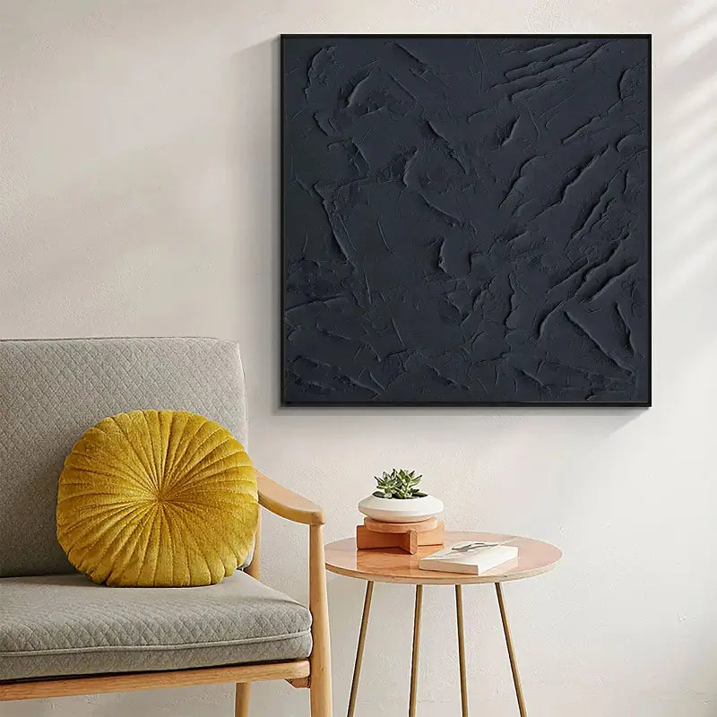 Black Minimalist Textured Painting Canvas - Square Wall Art Decor #MZ001 | Modern Home & Office Decor, Living Room, Bedroom Aesthetic