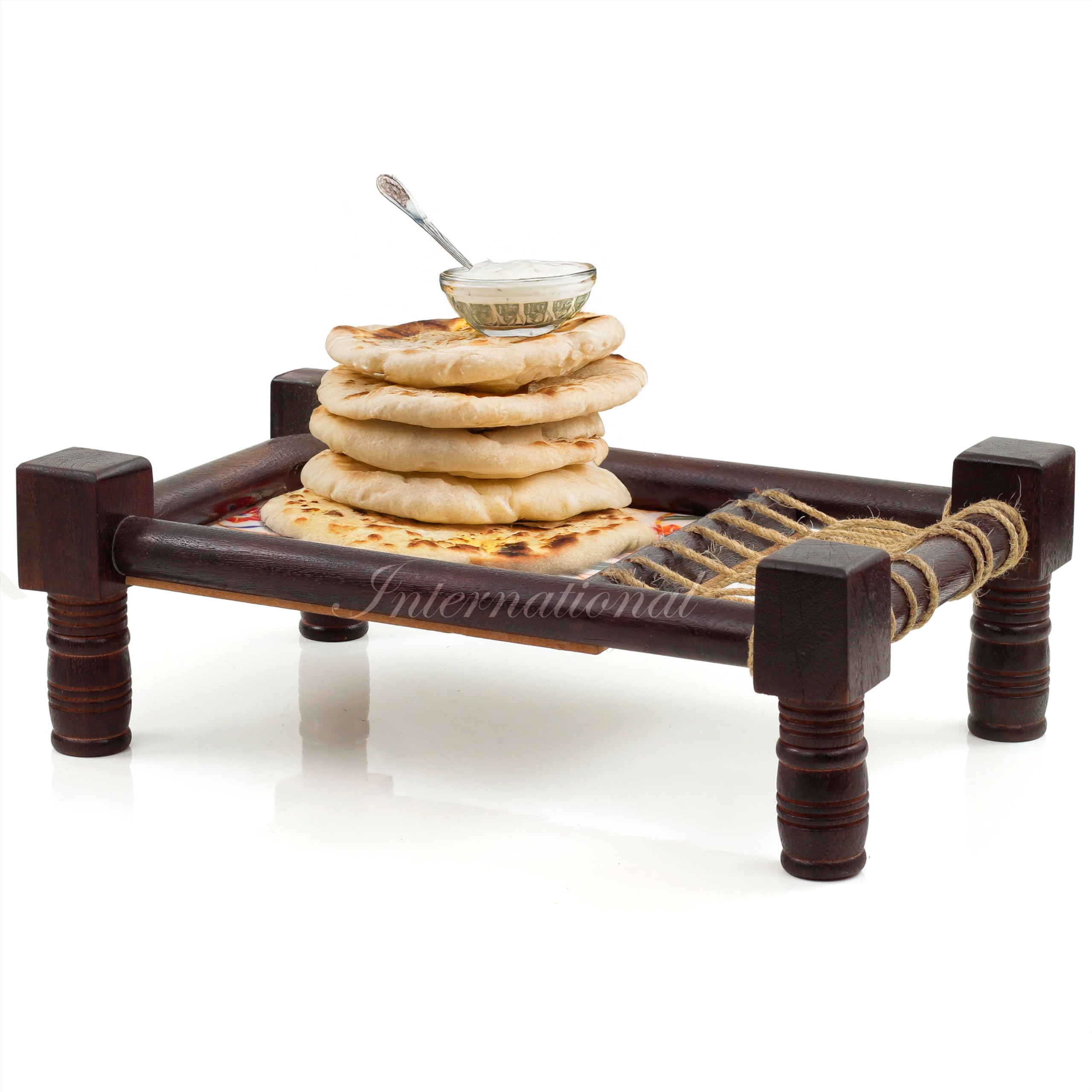Traditional Asian Wooden Snack Tray with Floral Red Design - Handcrafted North Indian Decorative Serving Tray for Tea, Coffee & Appetizers - Perfect for Home Decor, Parties and Gift Giving