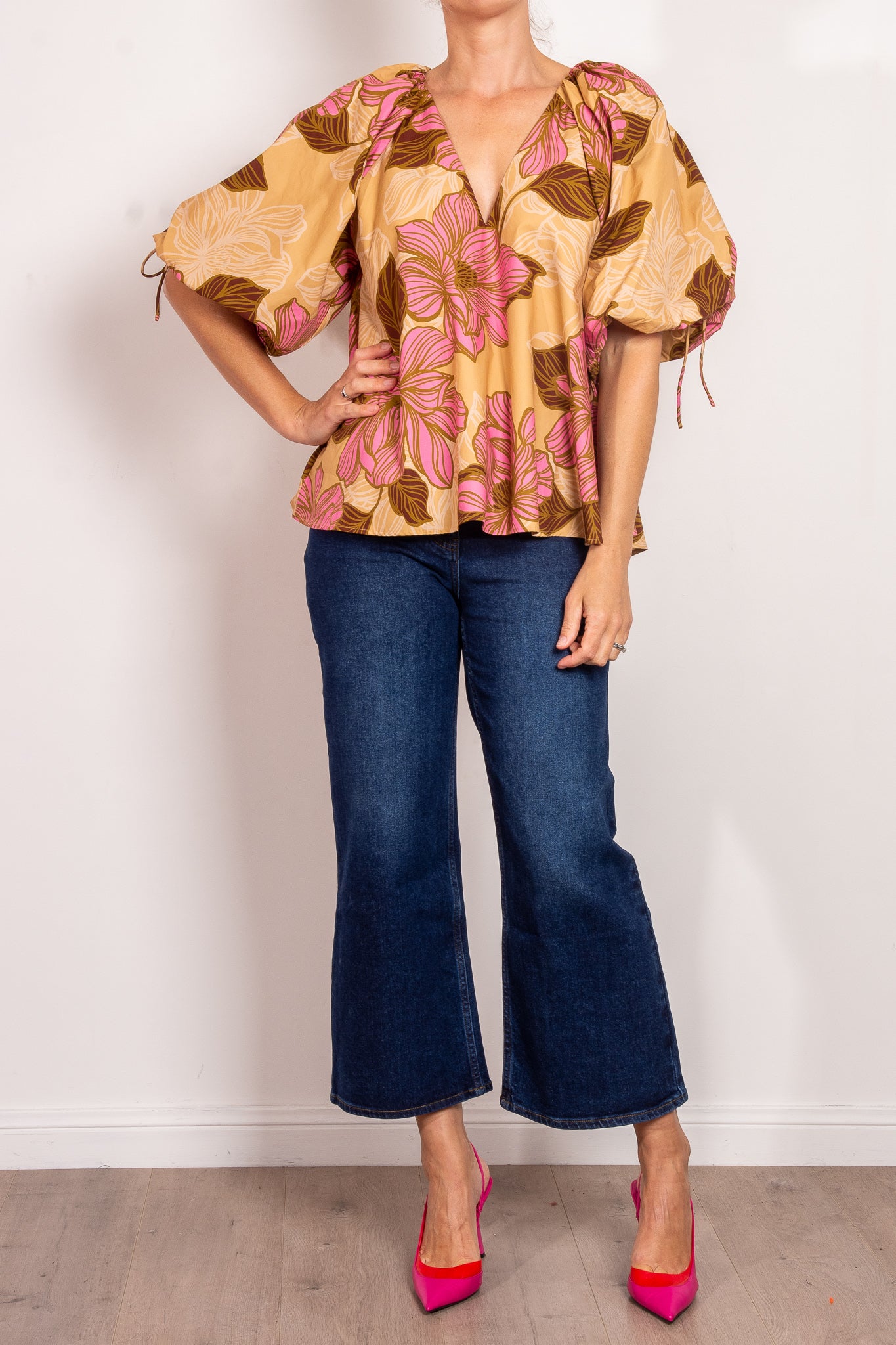Kinney Miya Rosa Floral Blouse Women's Elegant Floral Print Top - Perfect for Spring Outfits, Office Wear & Date Nights