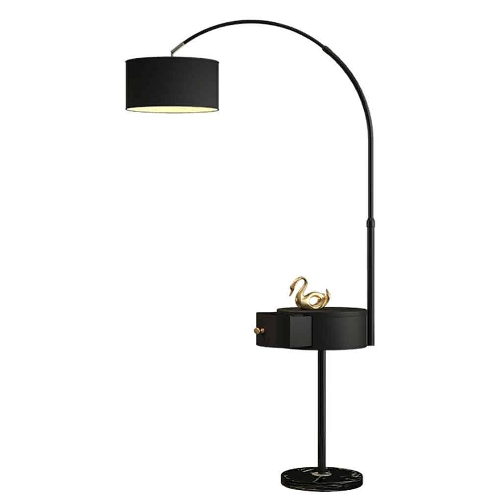 Modern Floor Lamp with Shelves & Wireless Charging - Adjustable Standing Light with Linen Shade for Bedroom, Living Room, Office - Perfect for Reading, Relaxing & Charging Devices