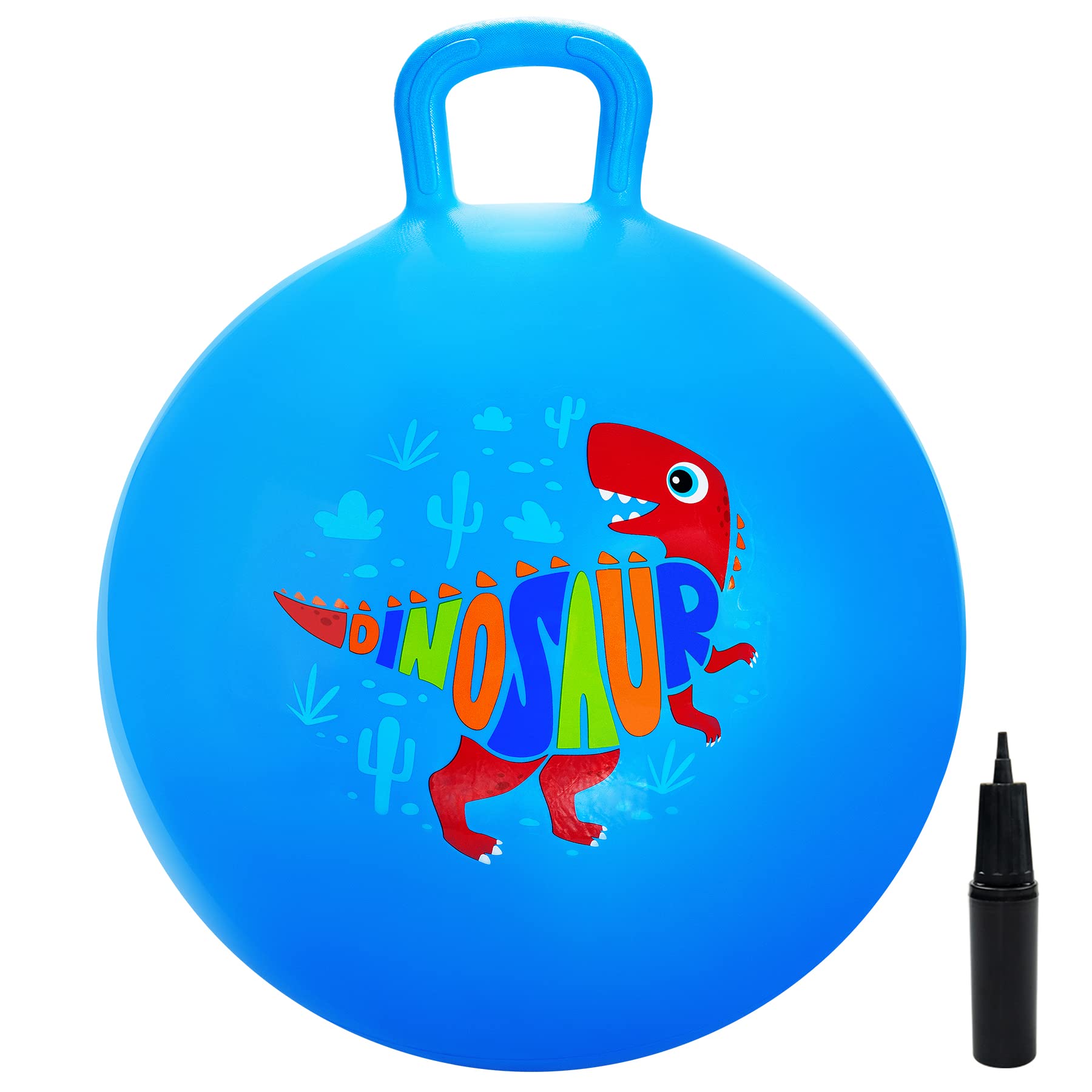EVERICH TOY 18 Inch Dinosaur Hopper Ball with Handle - Blue Inflatable Bouncing Hop Toy for Kids, Boys & Girls | Perfect for Indoor Play, Outdoor Exercise & Birthday Gifts