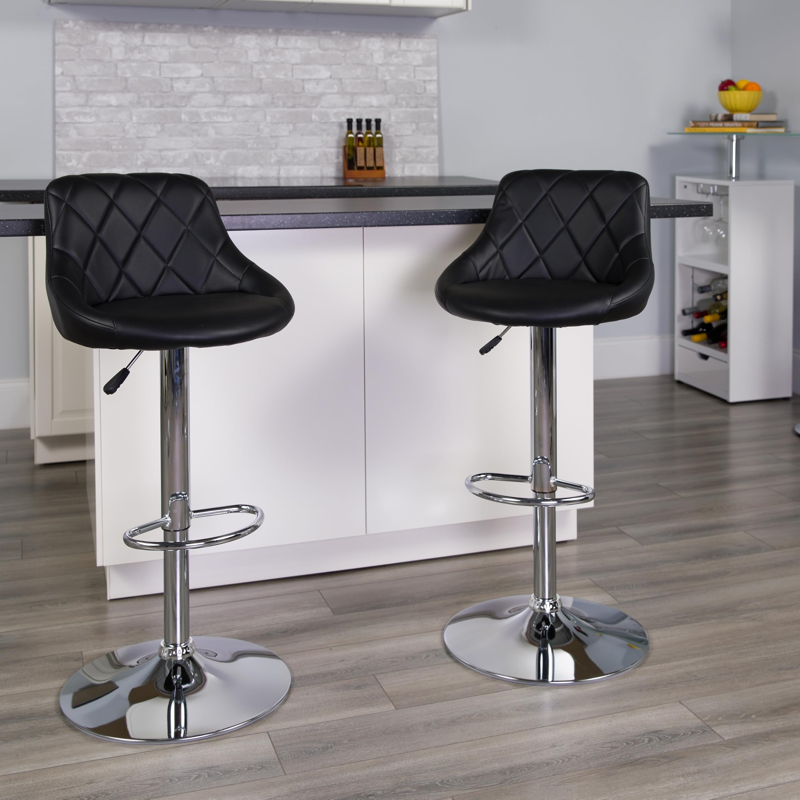 Flash Furniture Adjustable Height Barstool - Contemporary Black Vinyl Bucket Seat with Diamond Pattern Back & Chrome Base - Perfect for Kitchen Islands, Home Bars & Countertops