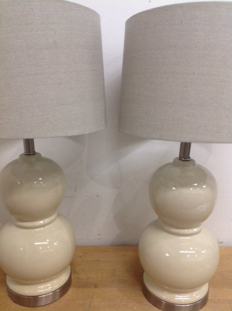 28 Pair of Cream Ceramic Table Lamps - Elegant Bedside & Living Room Lighting for Home Decor