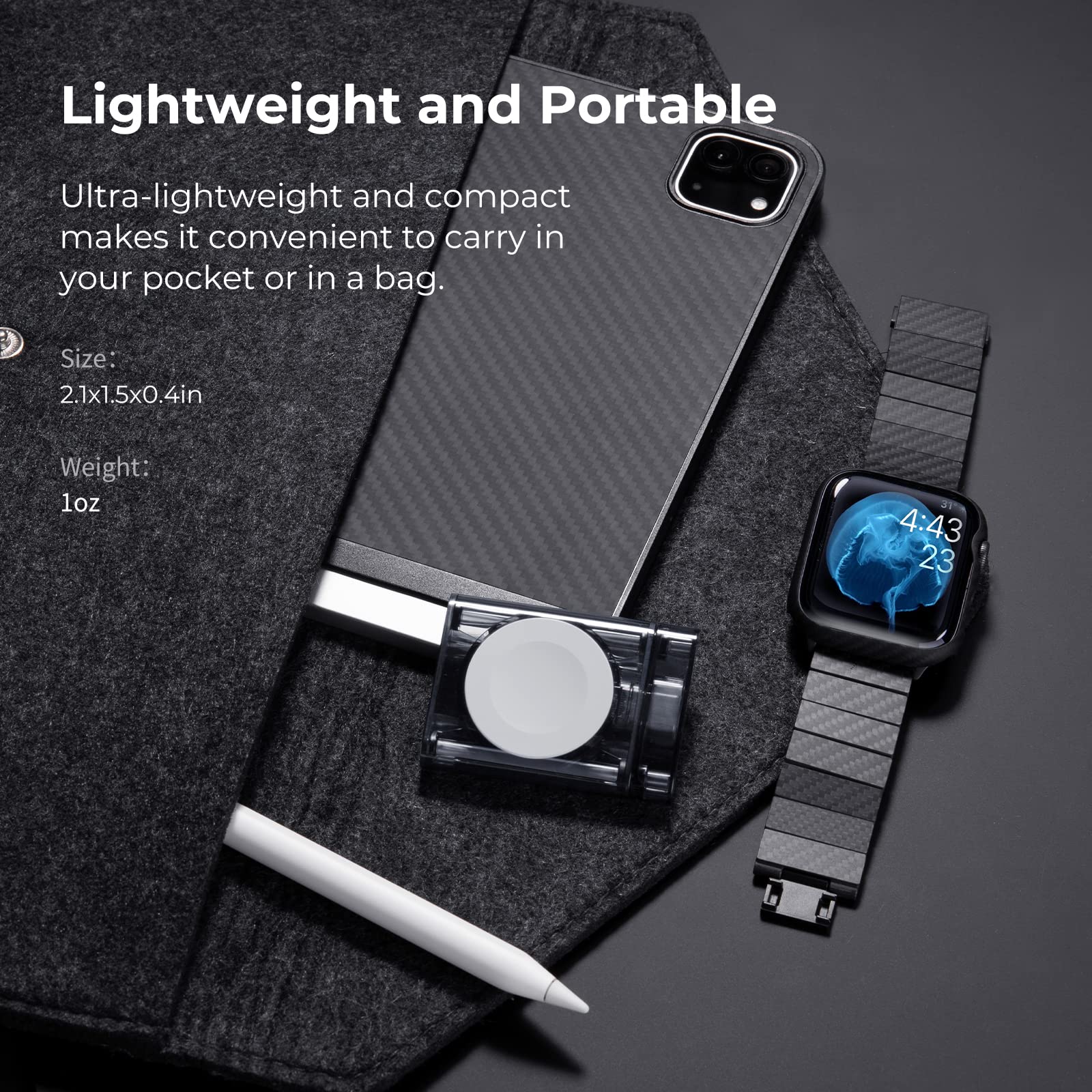 PITAKA MFi Certified Magnetic Wireless Charger for Apple Watch Series 7/SE/6/5/4/3/2/1 - Portable USB-C Power Dongle for Travel, Office & Nightstand Charging