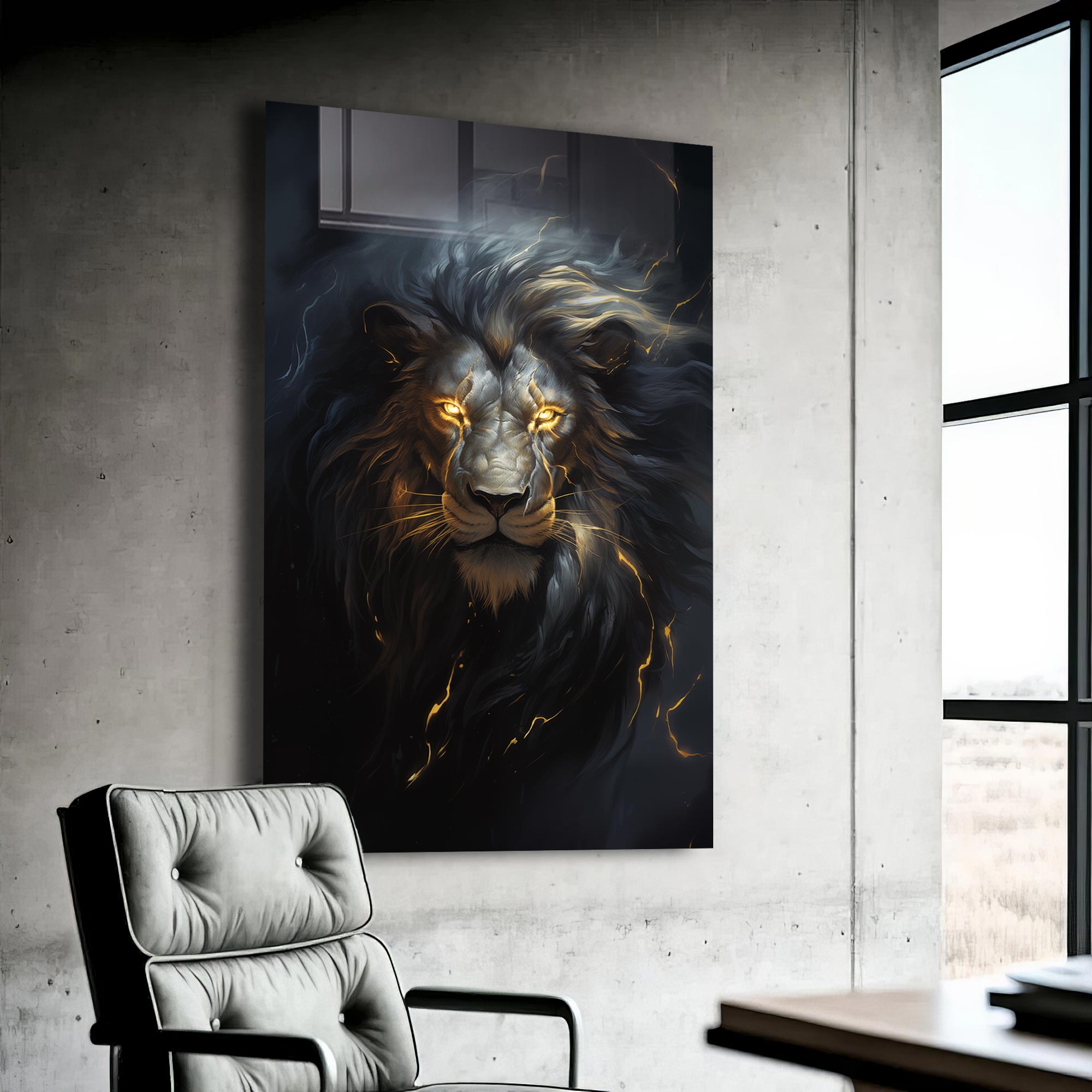 Zeus Lion Tempered Glass Wall Art - Premium Home Decor for Living Room, Bedroom & Office - Shatterproof & Stylish