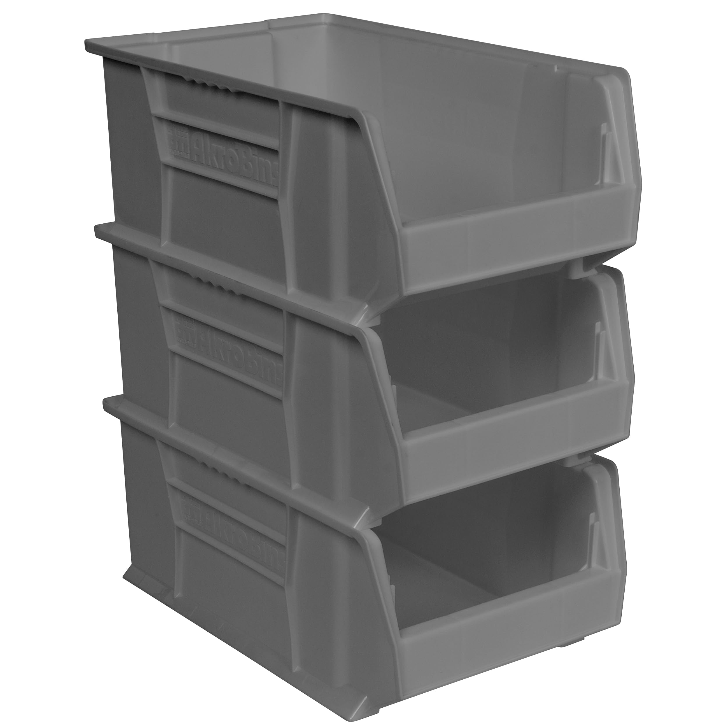 Akro-Mils 30281 Super-Size AkroBins Plastic Storage Bins - 3-Pack Grey Stackable Organizer Bins (20