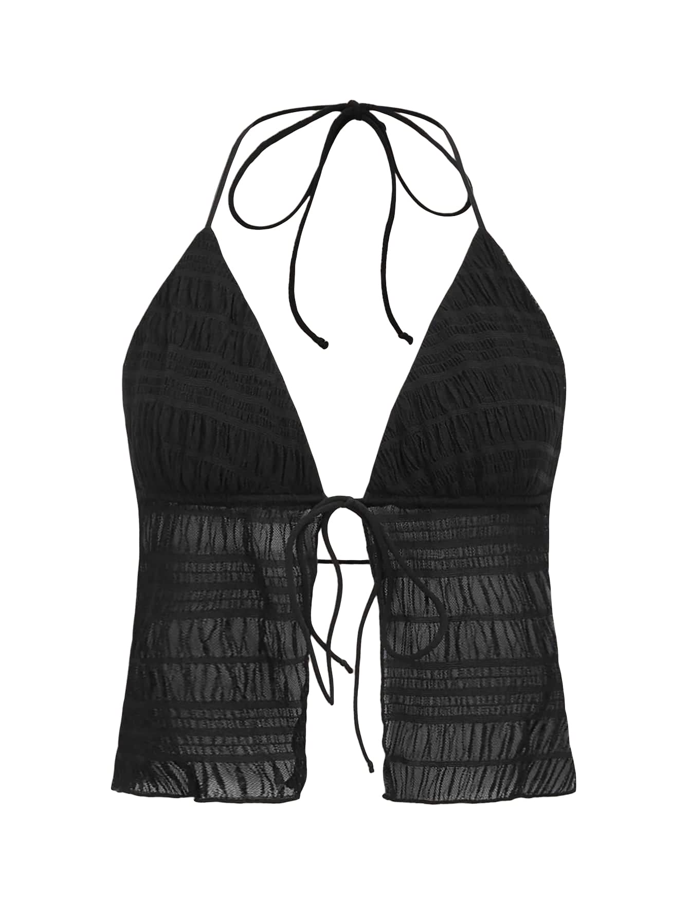 Verdusa Women's Tie Front Deep V Neck Sleeveless Split Crop Halter Top - Sexy Summer Blouse for Beach, Party & Date Night Outfits