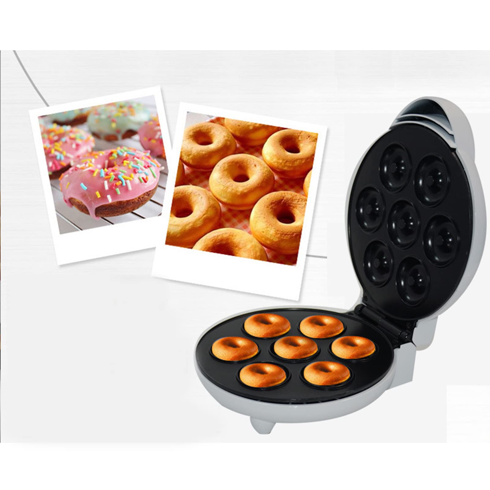 Mini Donut Maker Machine - Electric Portable Donut Maker for 7 Donuts, Non-Slip & Heat Dissipation Design, Perfect for Home, Party & Breakfast Snacks