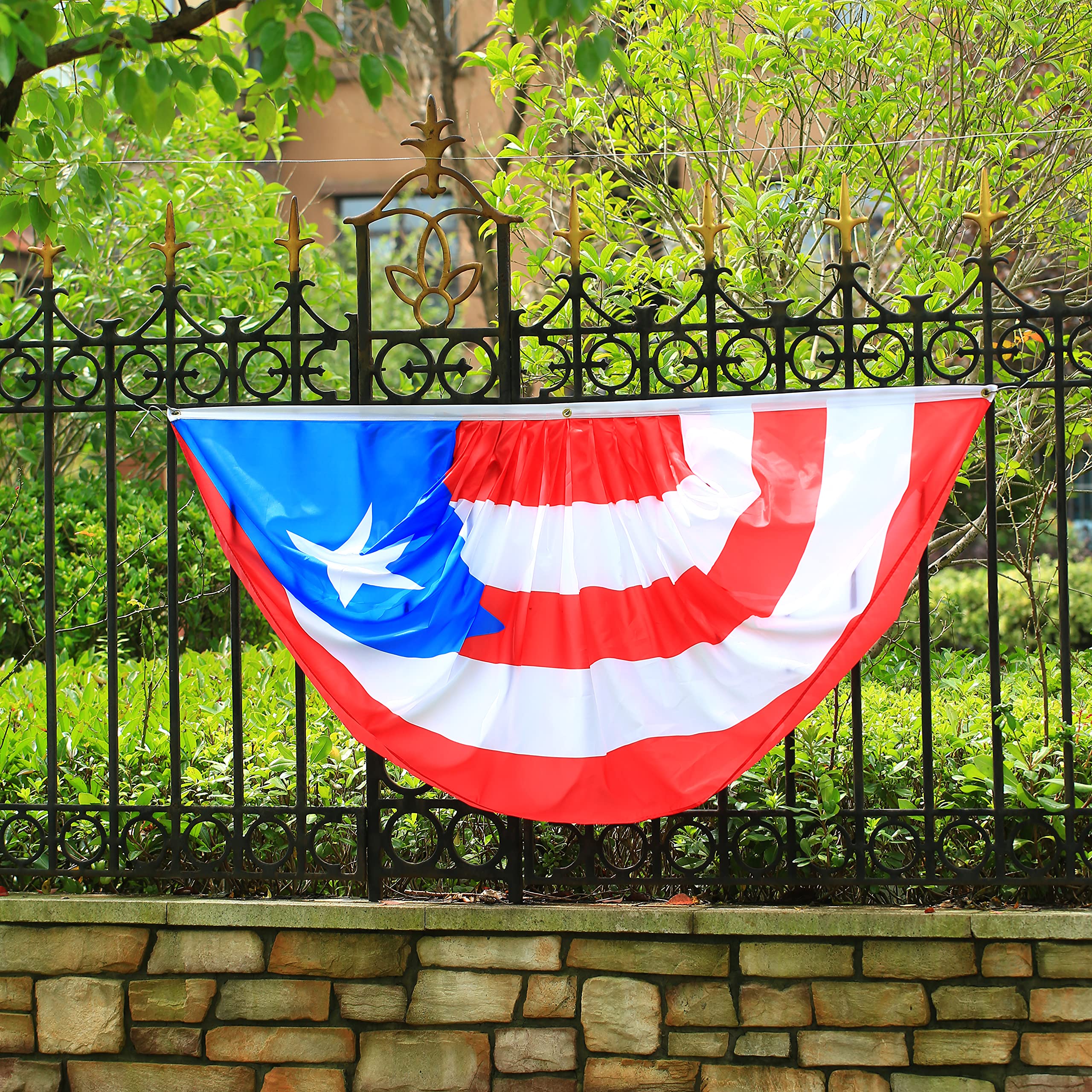 Puerto Rico Pleated Fan Flag Bunting 3x6 Ft - 2 Pack Puerto Rican Half Fan Flags for Indoor & Outdoor Decor - Patriotic Holiday Banner for Front Porch, Parties & National Celebrations