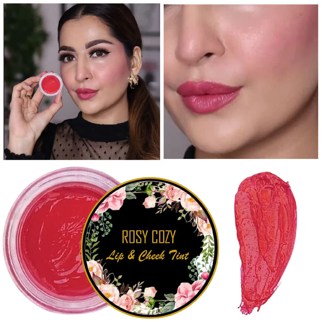 ROZY COZY Long Lasting Waterproof Lip & Cheek Tint - Glossy Finish Liquid Lip Stain for Women & Girls (Bold Pink) - Perfect for Everyday Wear, Date Night & Makeup Looks