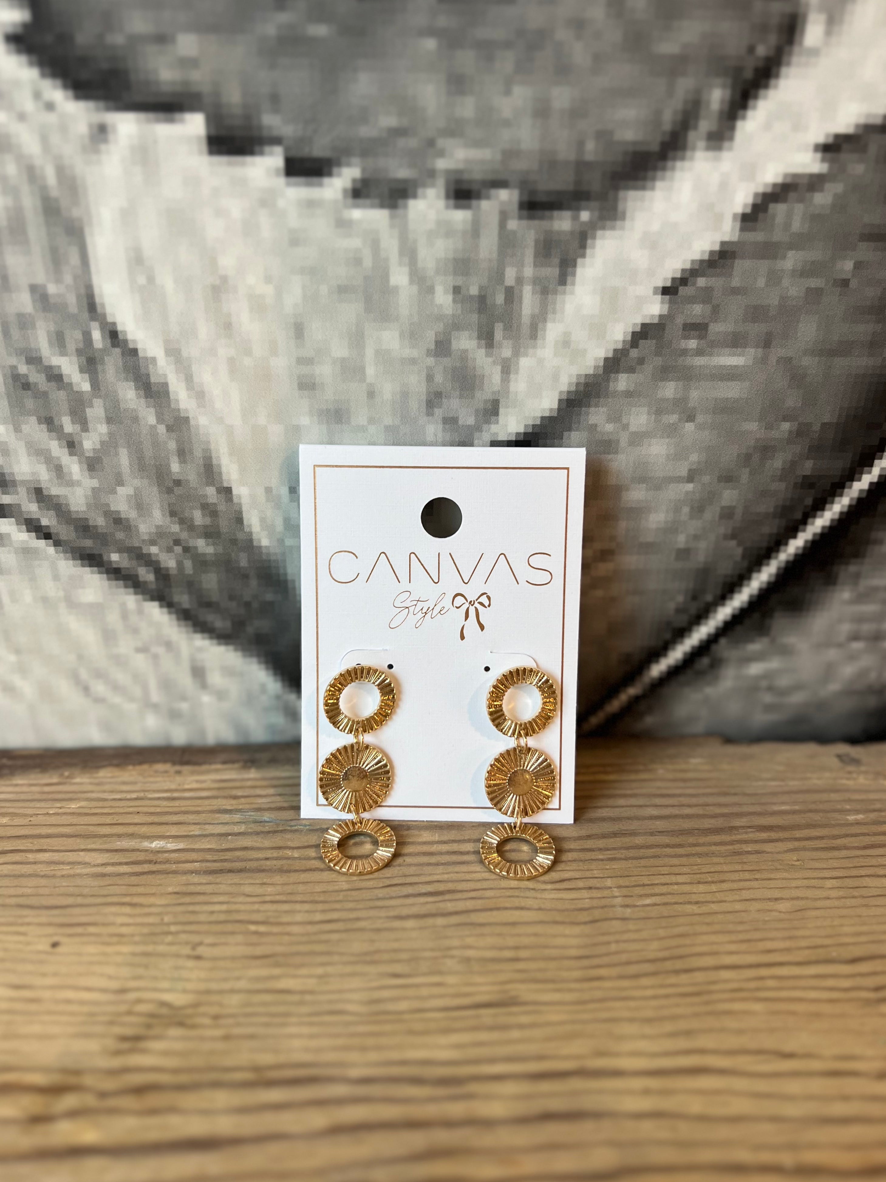 Worn Gold Canvas Sienna Fluted Triple Disc Earrings - Boho Chic Jewelry for Women, Perfect for Parties, Weddings & Everyday Wear