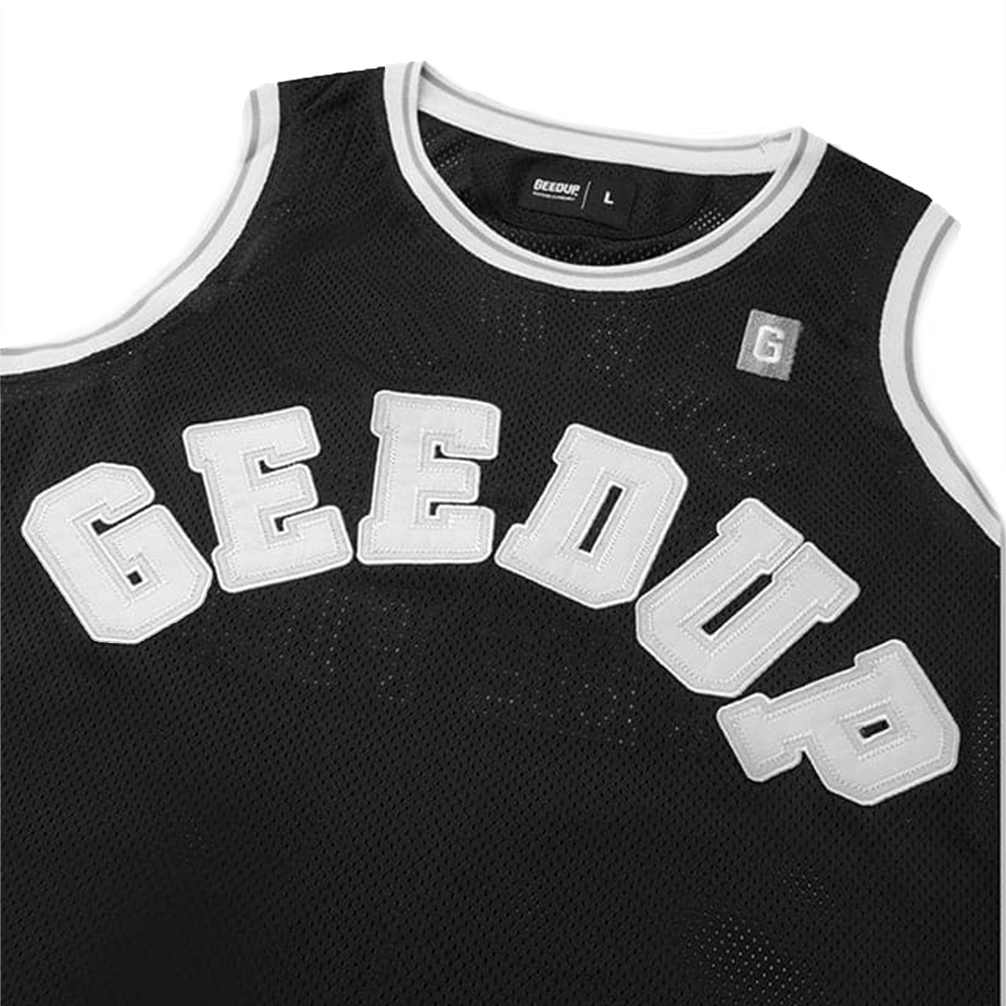Geedup College Logo Basketball Jersey - Black | Men's & Women's Vintage Style Sports Apparel for Streetwear, Gym & Game Day Outfits
