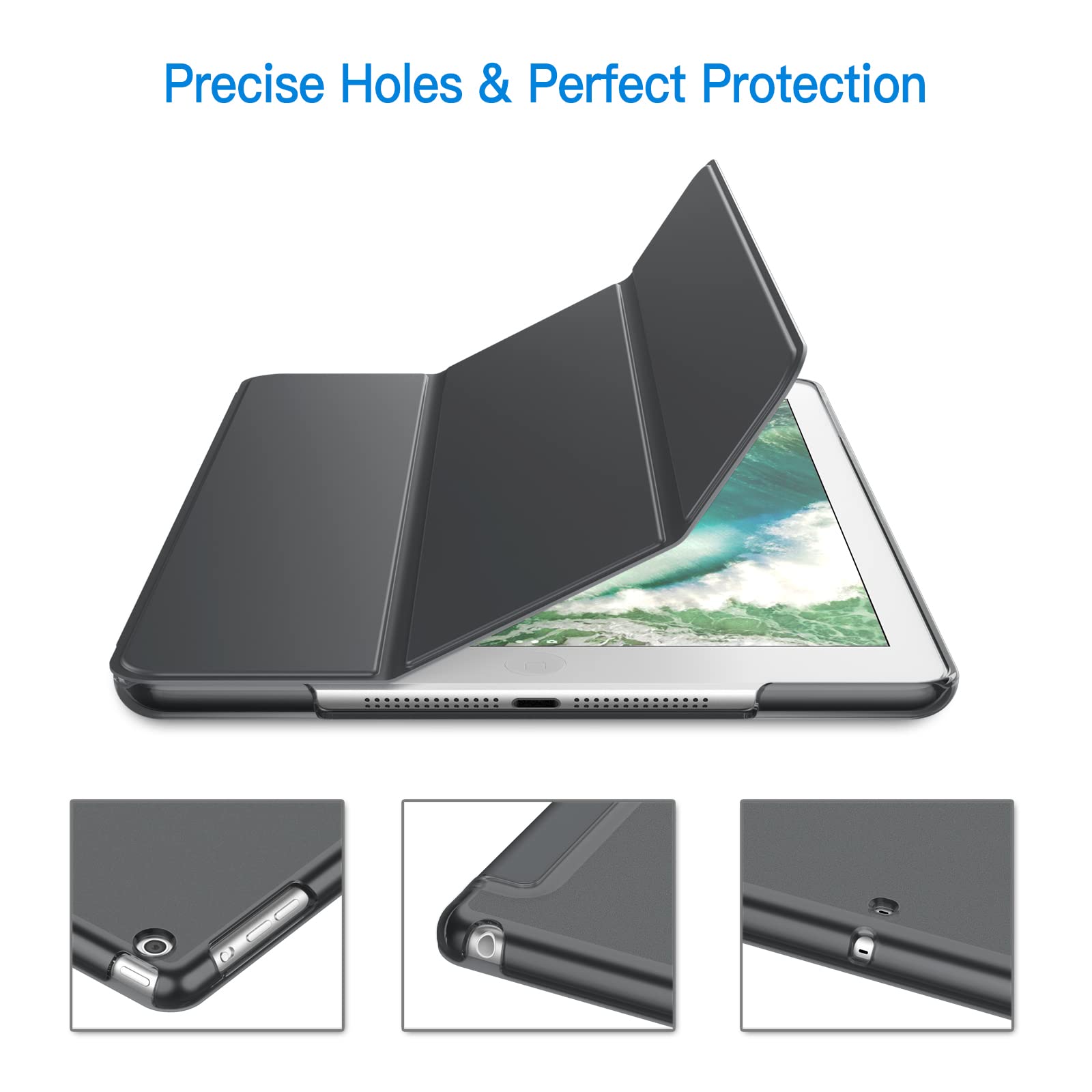 JETech iPad Air 1st Generation Case - Slim Protective Cover with Auto Wake/Sleep Feature for 9.7 Inch iPad Air 1 (Not Compatible with Air 2/3/4/5) - Dark Grey | Perfect for Work, Travel & Home Use