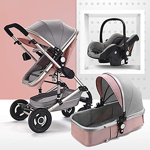 3 in 1 Baby Stroller with High View & Anti-Shock System, 2-Way Convertible Travel Stroller with Removable Bassinet for Newborns & Infants (Silver Tube-Pink) - Perfect for Shopping, Park Outings & Family Travel