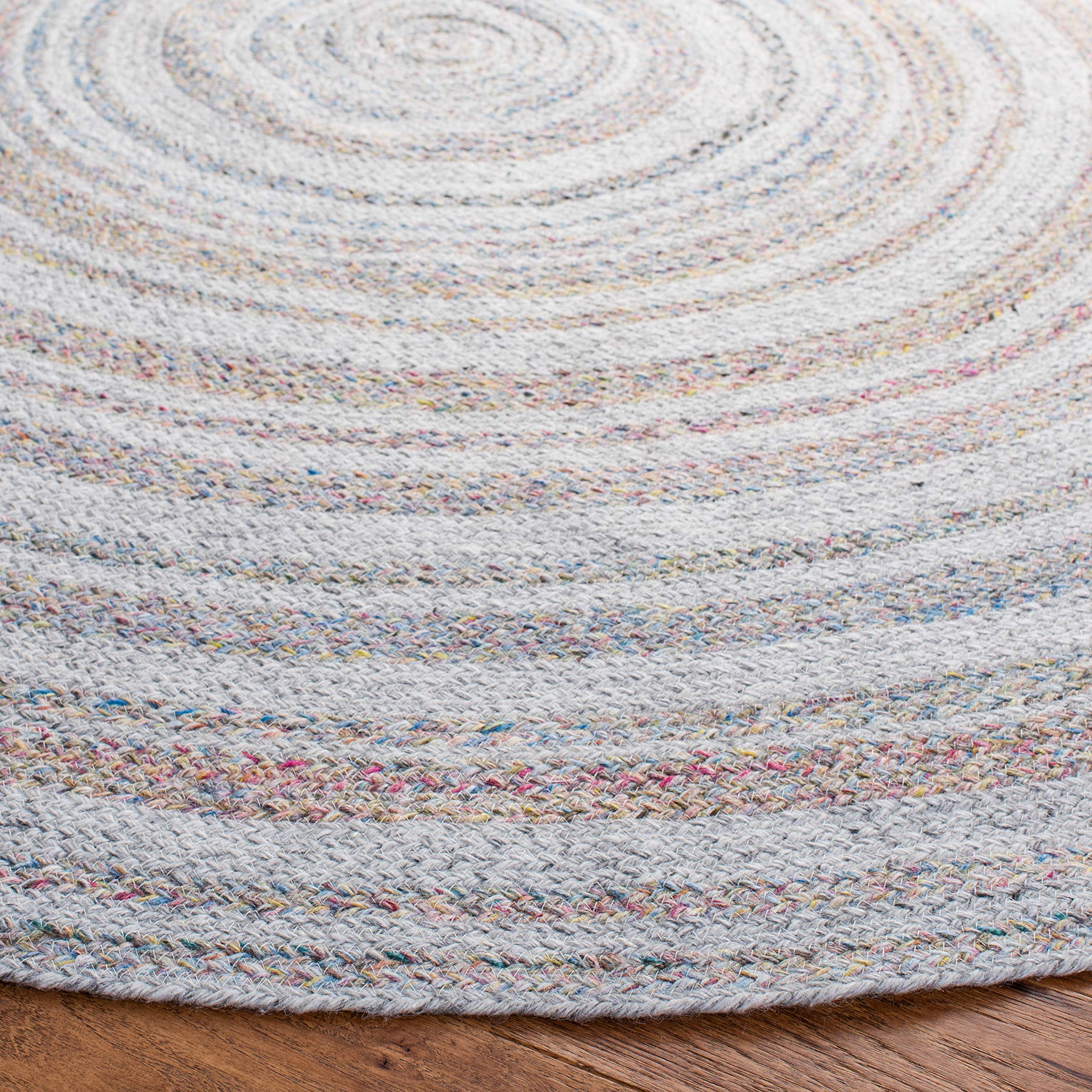SAFAVIEH Cape Cod Collection 6-Foot Round Handmade Braided Area Rug - Soft Grey & Pink (CAP235F) for Living Room, Bedroom & Nursery Decor