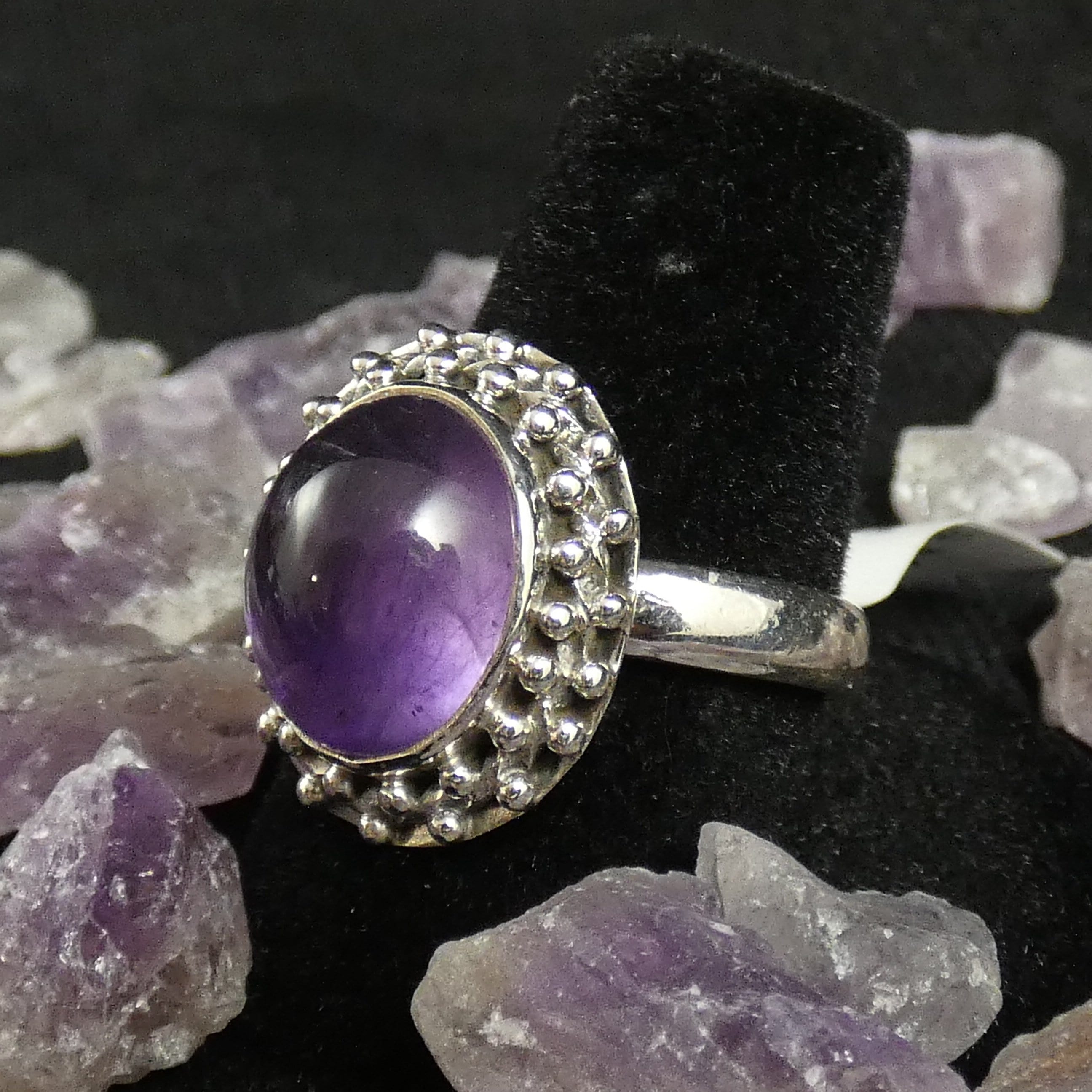 Genuine Amethyst Sterling Silver Cabochon Ring - Size 9 | Elegant Purple Gemstone Jewelry for Women | Perfect for Weddings, Anniversaries & Special Occasions