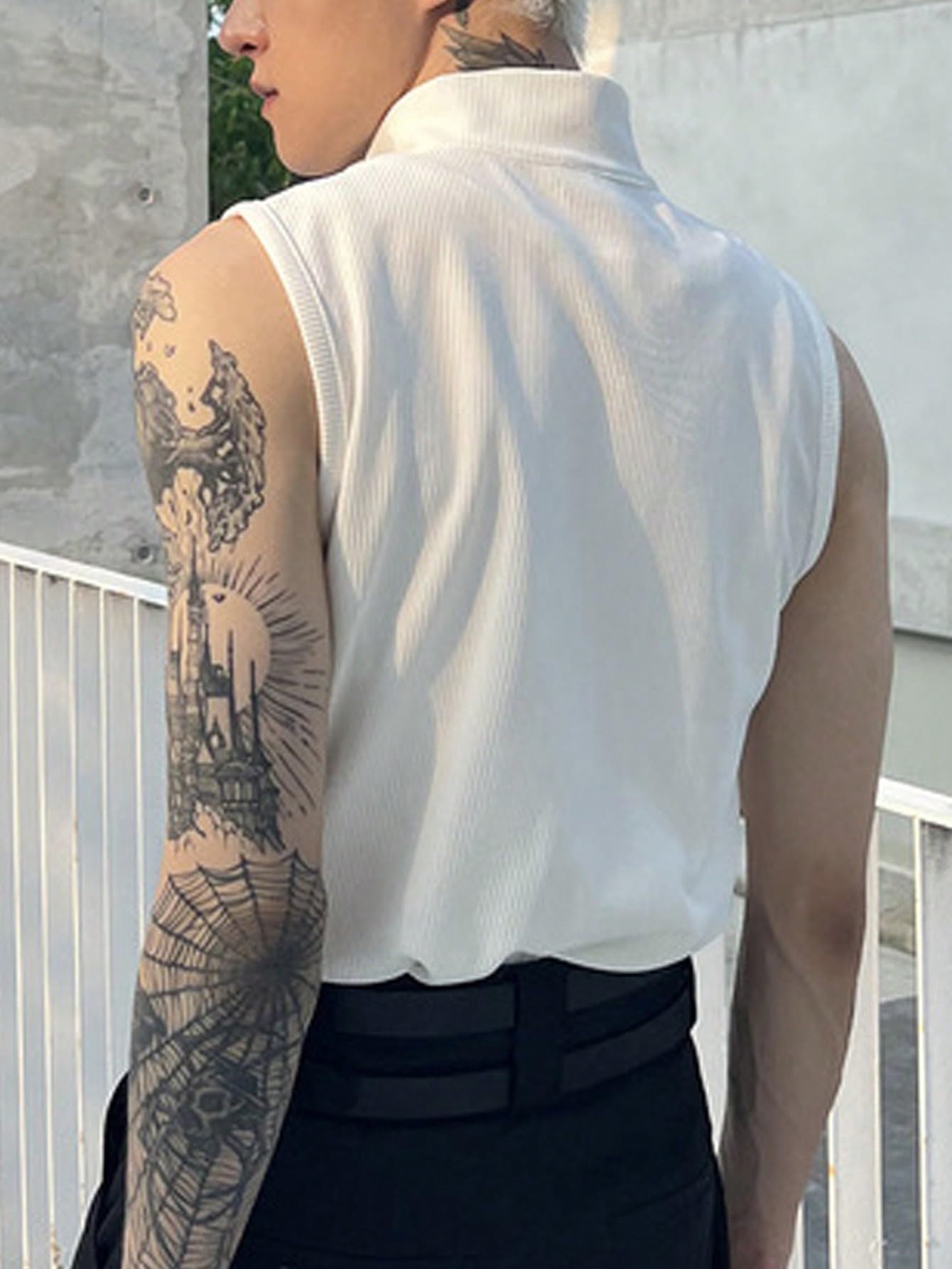 OYOANGLE Men's Ribbed Knit Half-Zipper Sleeveless Funnel Neck Tank Top - Breathable Summer Casual Shirt for Gym, Beach & Streetwear Fashion