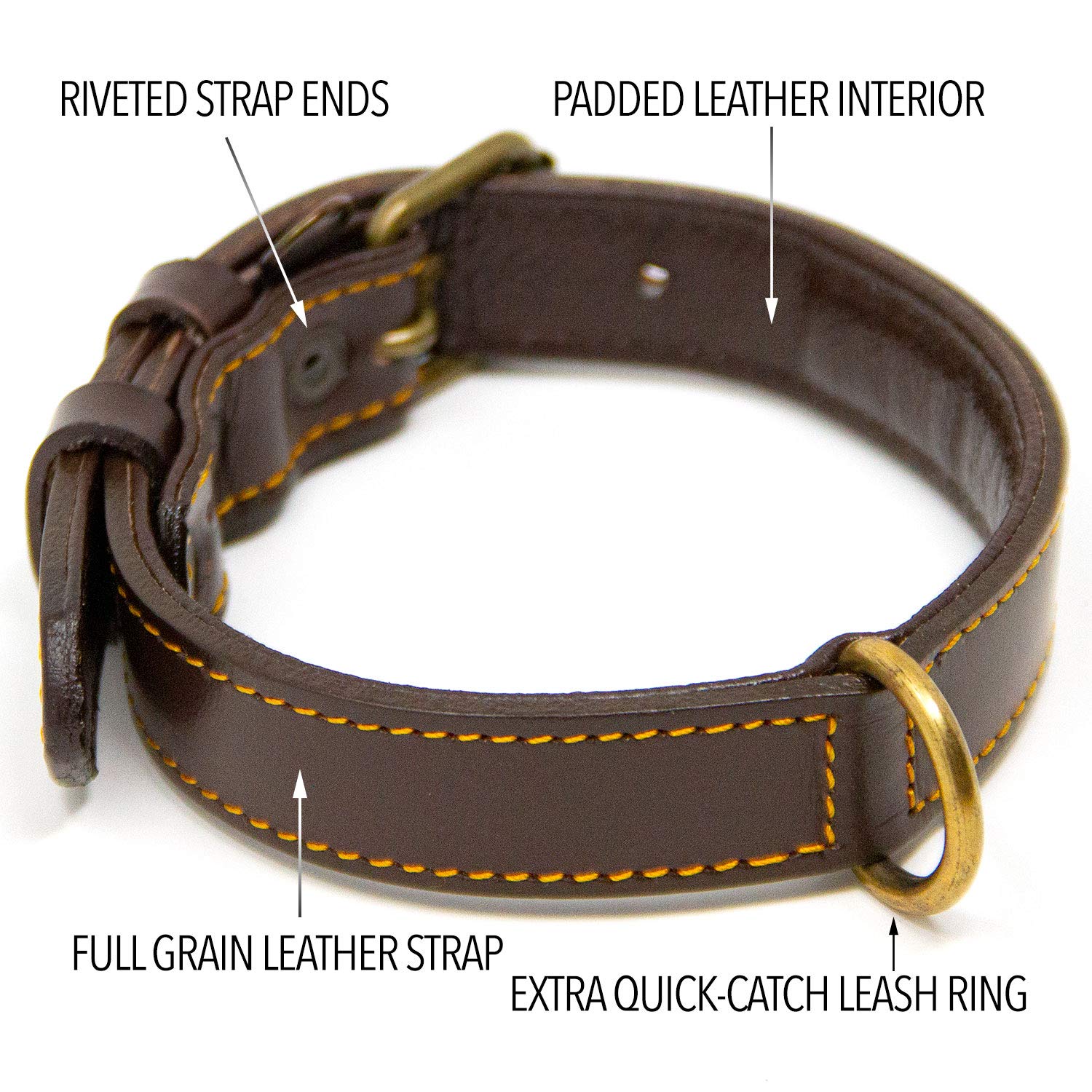 Premium Genuine Leather Dog Collar for Small Dogs - Soft Padded Full Grain Leather, Adjustable & Comfortable (Brown, Small) - Perfect for Daily Walks, Training & Outdoor Adventures