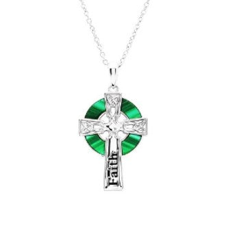 Celtic Cross Malachite Pendant Necklace - Handcrafted Sterling Silver Jewelry with Genuine Green Stone - Perfect for St. Patrick's Day Gifts, Irish Heritage & Spiritual Protection