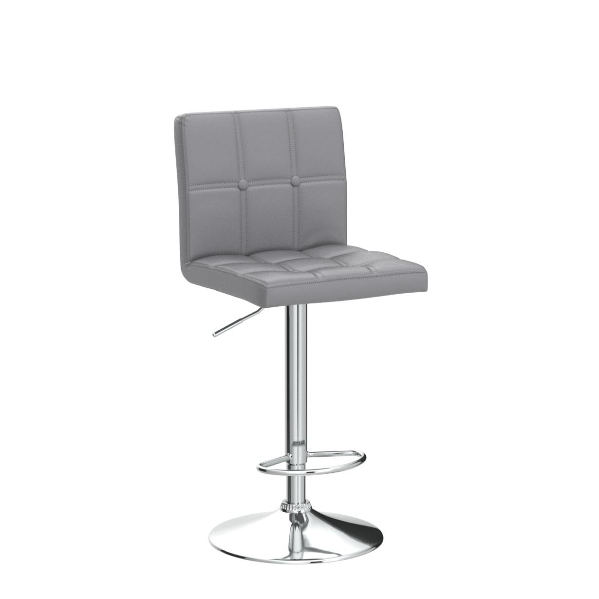 Adjustable PU Leather Bar Stools (Set of 2) - Modern Kitchen Island Counter Stools with Square Back & Double Stitching - Light Grey - Perfect for Breakfast Nook, Dining Area & Home Decor