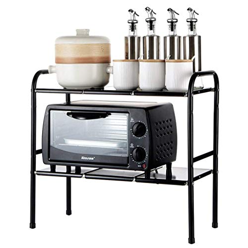 DLPPPA Black Metal Kitchen Storage Shelf - 2 Tier Expandable Organizer Rack for Under Sink, Pantry & Bathroom - Space Saving Home Storage Solution for Kitchen, Laundry & Garage Organization