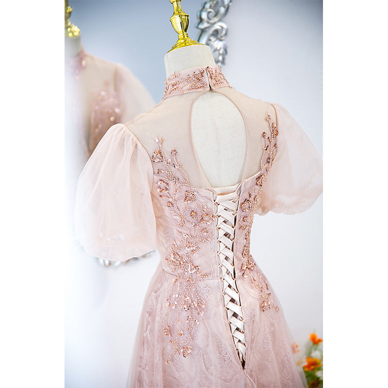 Fairy Pink Tulle Prom Dress for Girls | Formal Party Dress with Short Sleeves | Evening Gown for Homecoming, Sweet 16, Quinceañera & Special Occasions